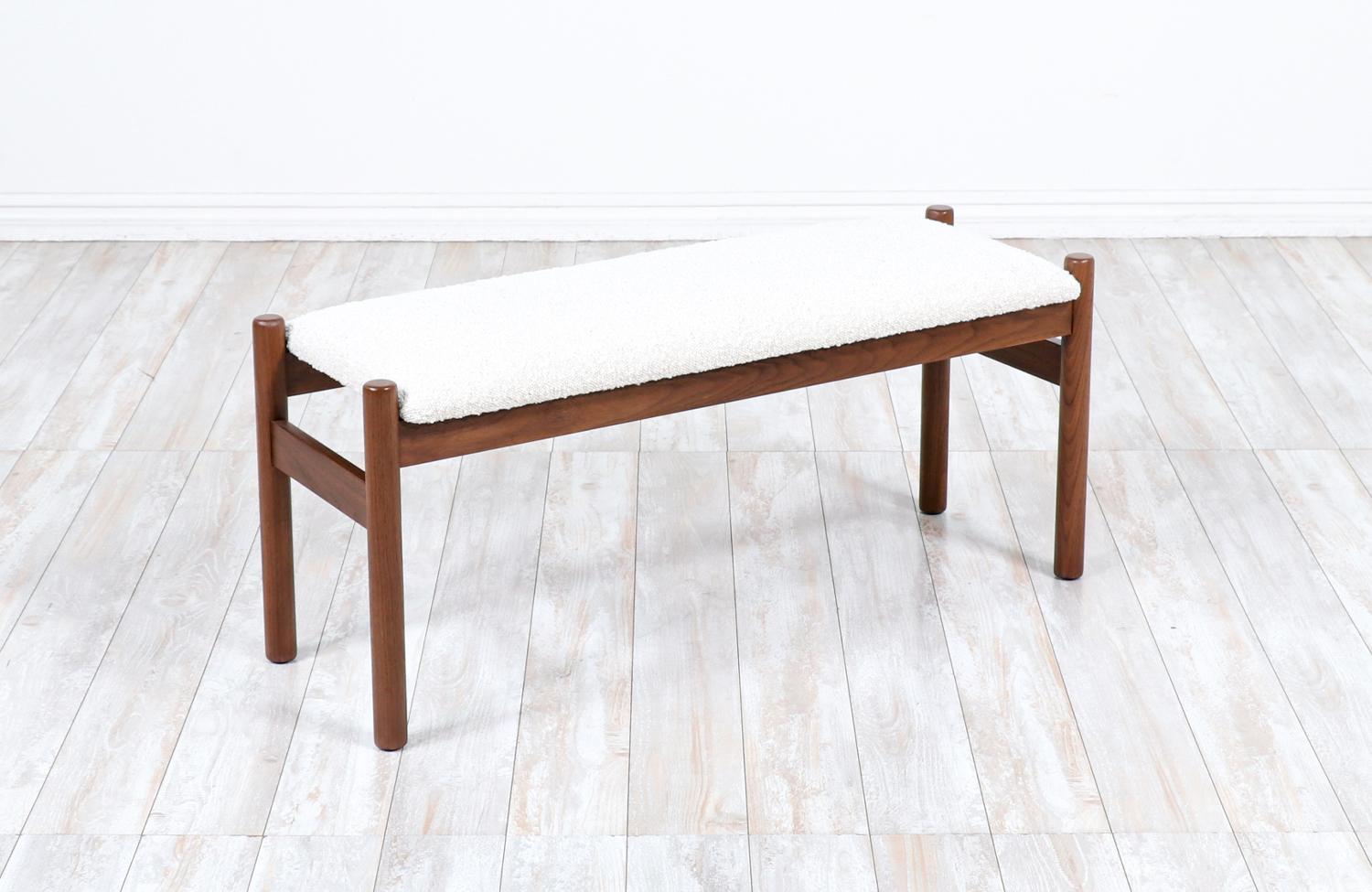 Danish modern walnut & boucle tweed stool by Hugo Frandsen.

________________________________________

Transforming a piece of Mid-Century Modern furniture is like bringing history back to life, and we take this journey with passion and precision.