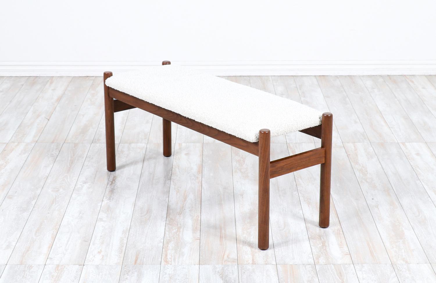 Expertly Restored - Danish Modern Walnut & Boucle Tweed Stool by Hugo Frandsen In Excellent Condition In Los Angeles, CA