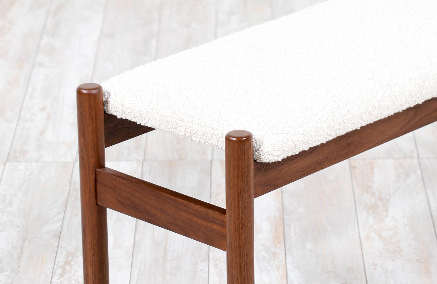 Fabric Expertly Restored - Danish Modern Walnut & Boucle Tweed Stool by Hugo Frandsen