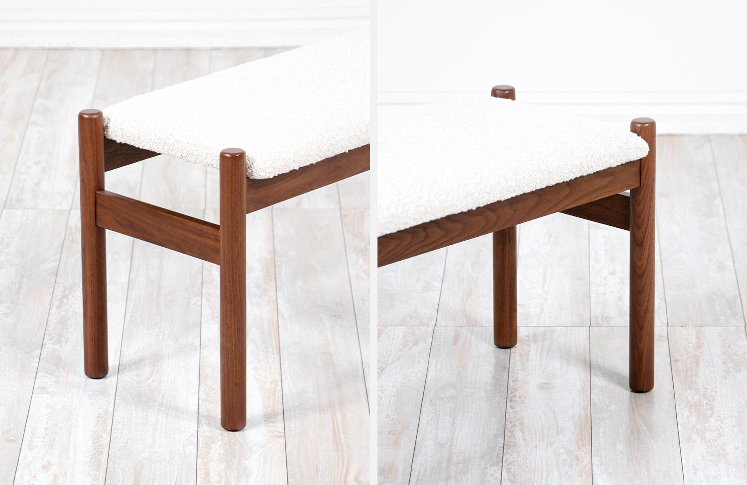 Expertly Restored - Danish Modern Walnut & Boucle Tweed Stool by Hugo Frandsen 1