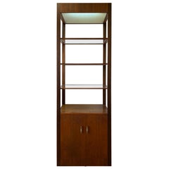 Retro Danish Modern Walnut Cabinet with Glass Shelves and Lighting, circa 1960