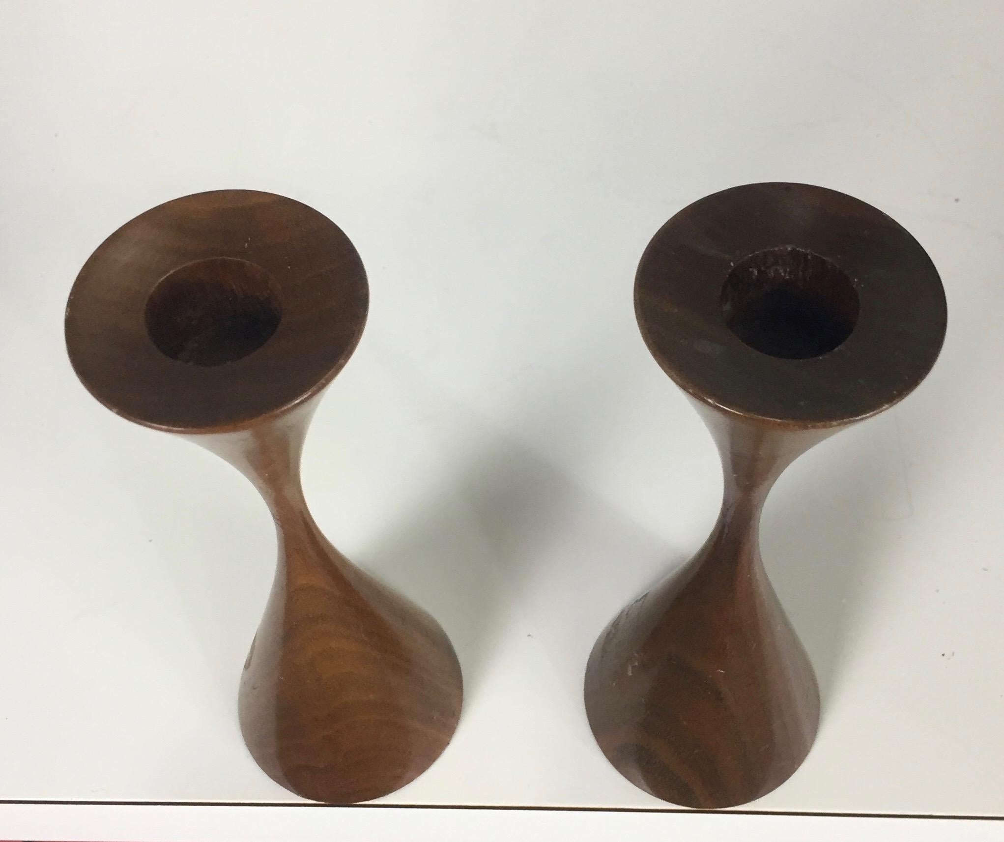 Danish Modern Walnut Candlesticks by Rude Osolnik, 1970s In Excellent Condition In Philadelphia, PA