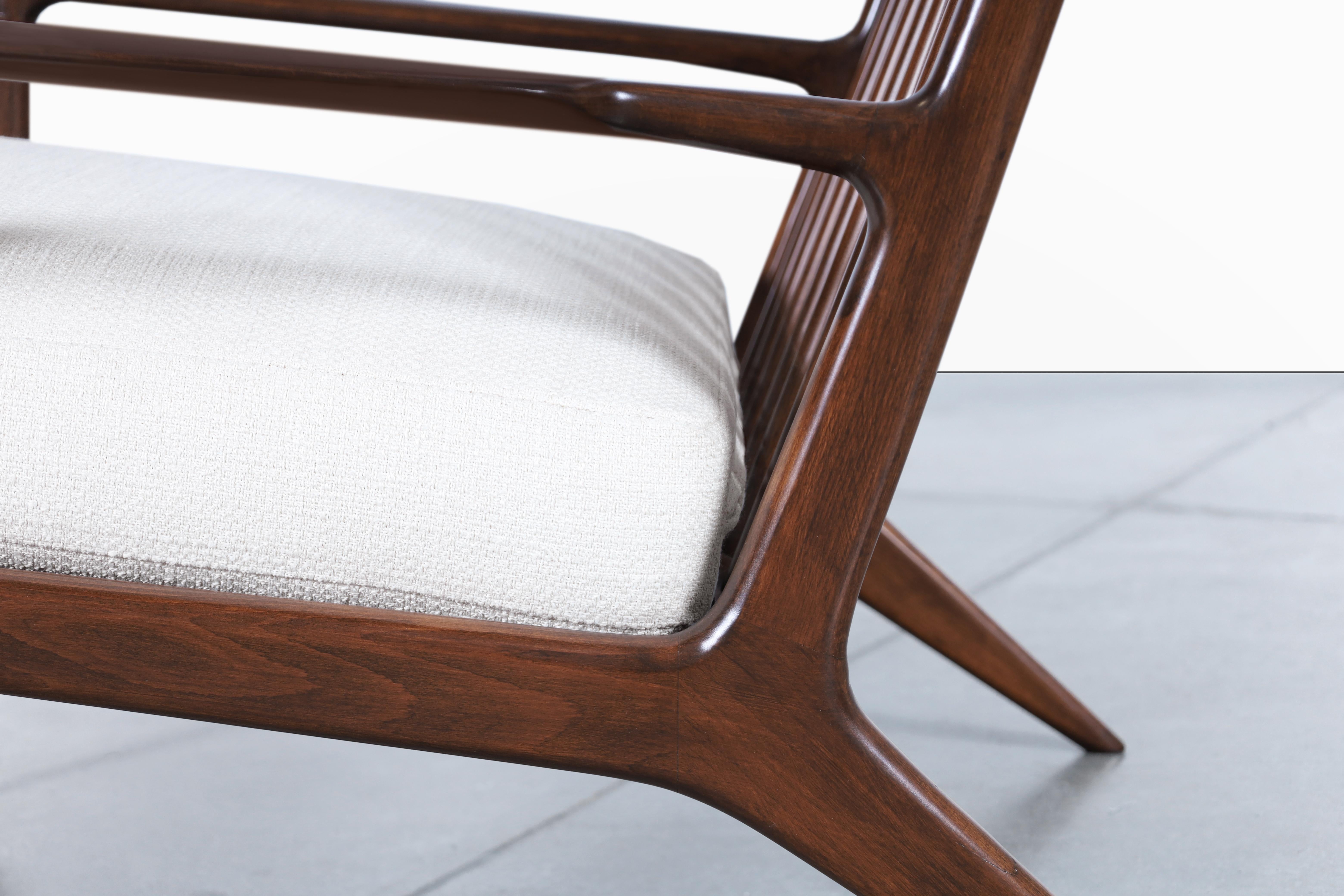 Fabric Danish Modern Walnut Lounge Chair by Ib Kofod Larsen for Selig For Sale