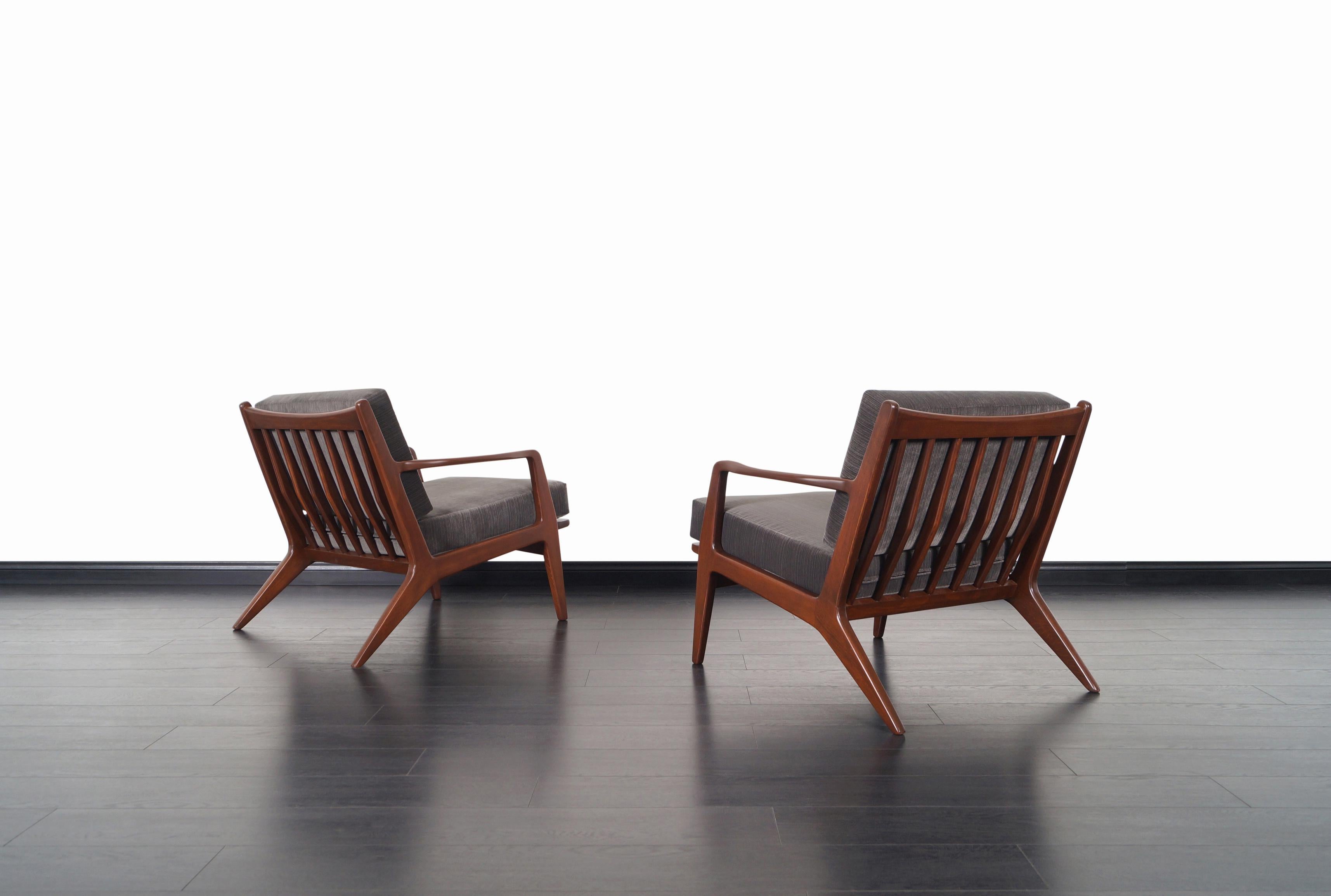 Danish Modern Walnut Lounge Chairs by Ib Kofod-Larsen In Excellent Condition In North Hollywood, CA