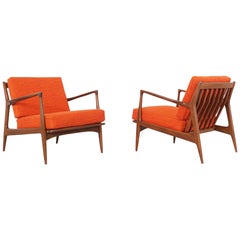 Danish Modern Walnut Lounge Chairs by Ib Kofod-Larsen