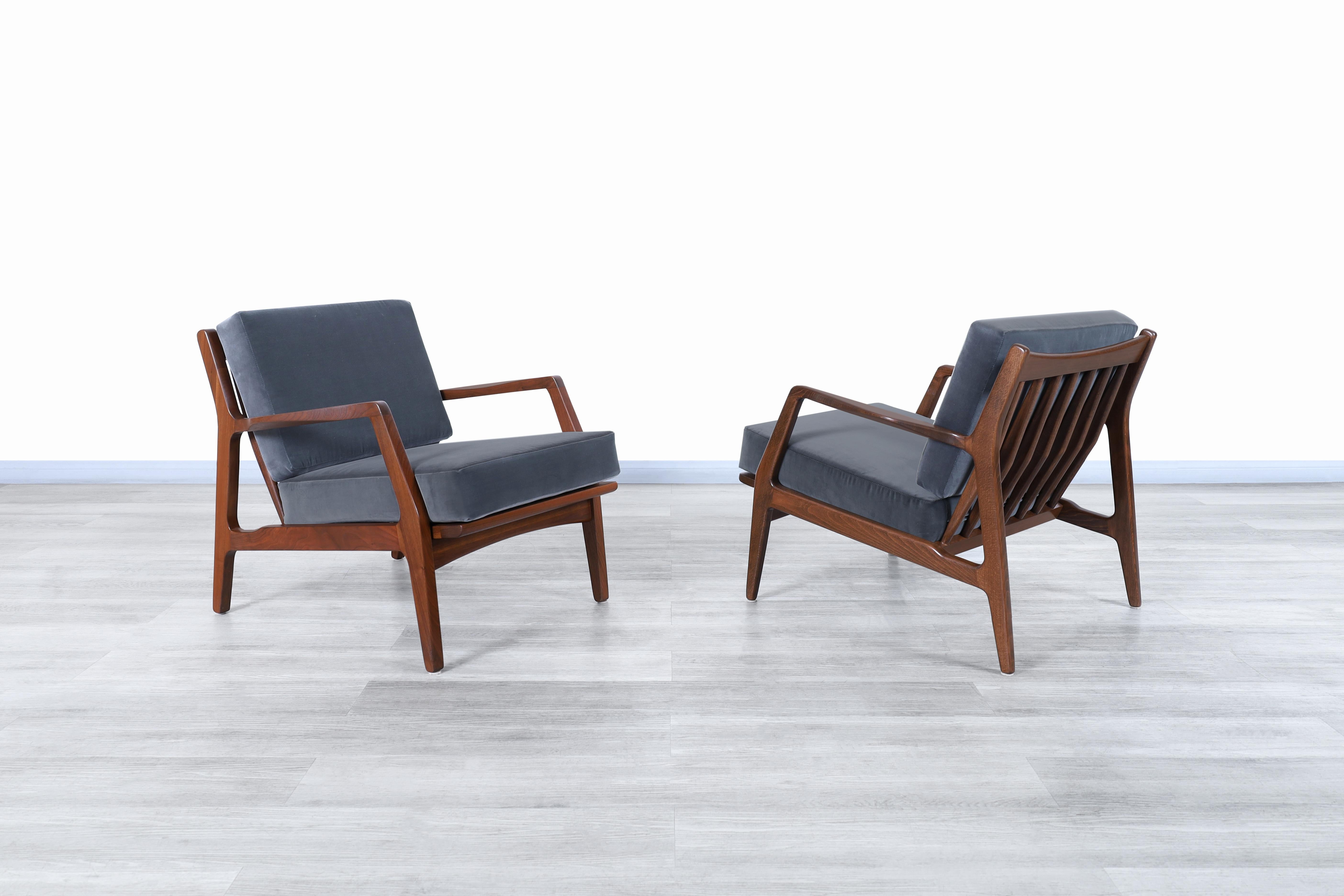 Mid-20th Century Danish Modern Walnut Lounge Chairs by Ib Kofod Larsen for Selig