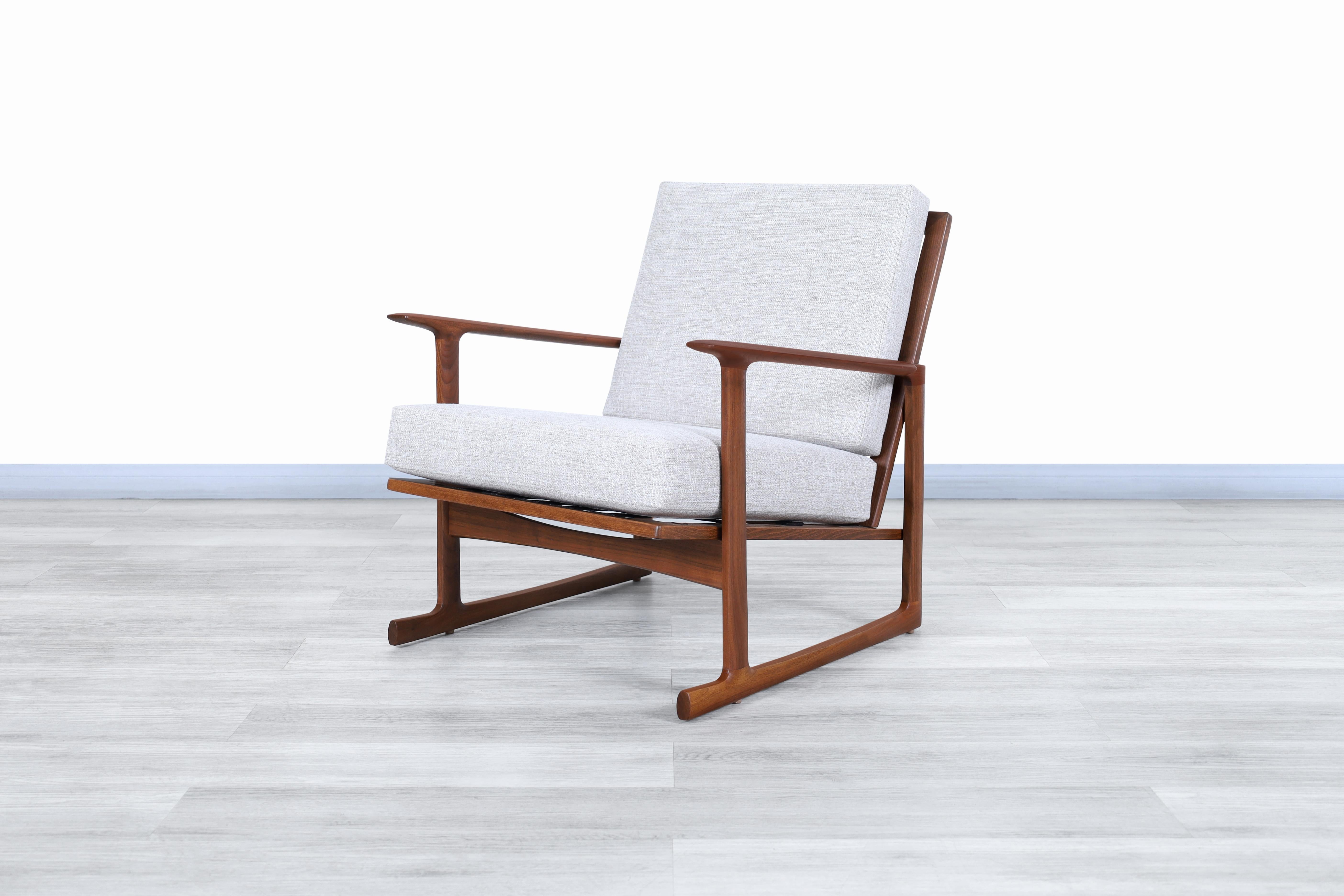 Mid-20th Century Danish Modern Walnut Lounge Chairs by Ib Kofod Larsen for Selig For Sale