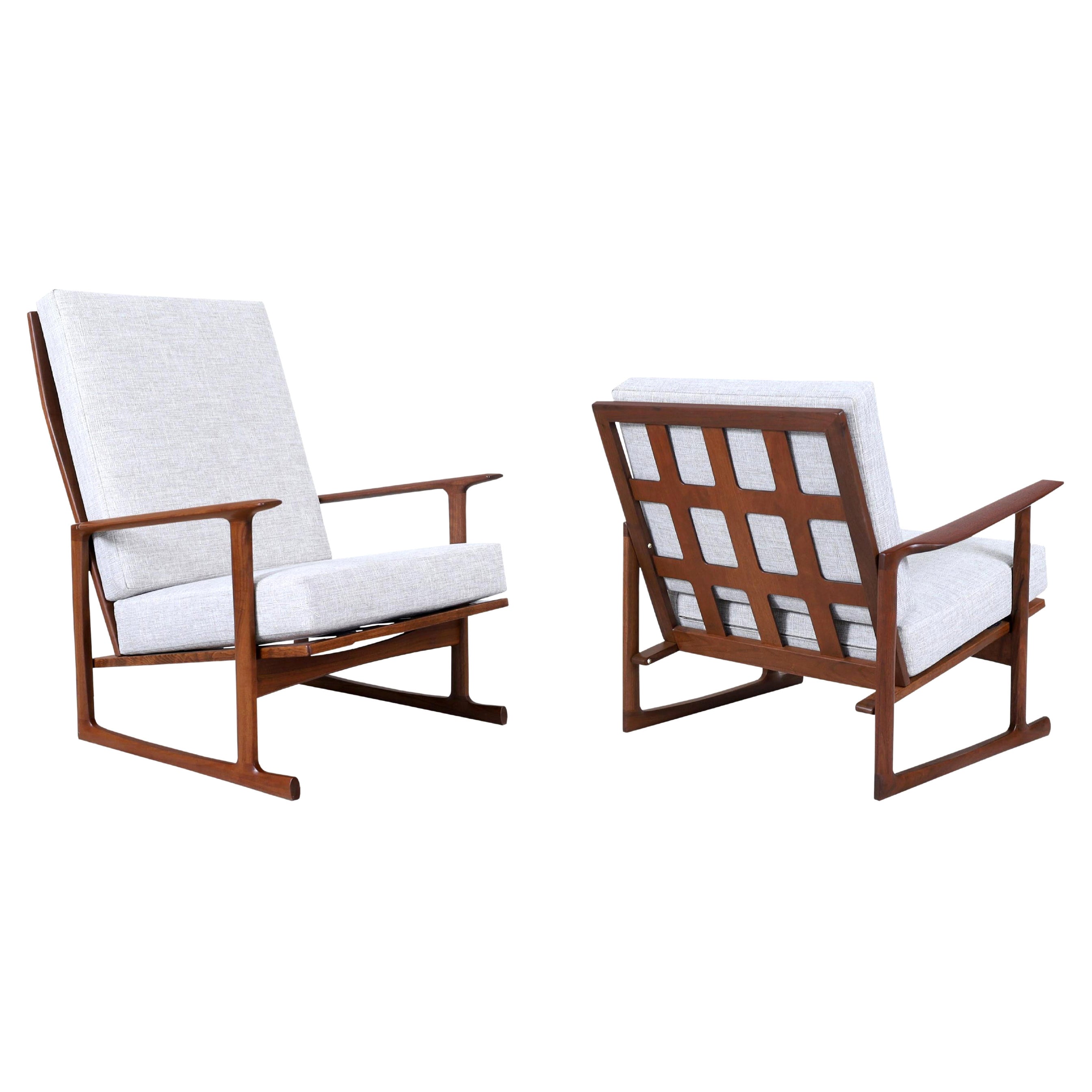 Danish Modern Walnut Lounge Chairs by Ib Kofod Larsen for Selig