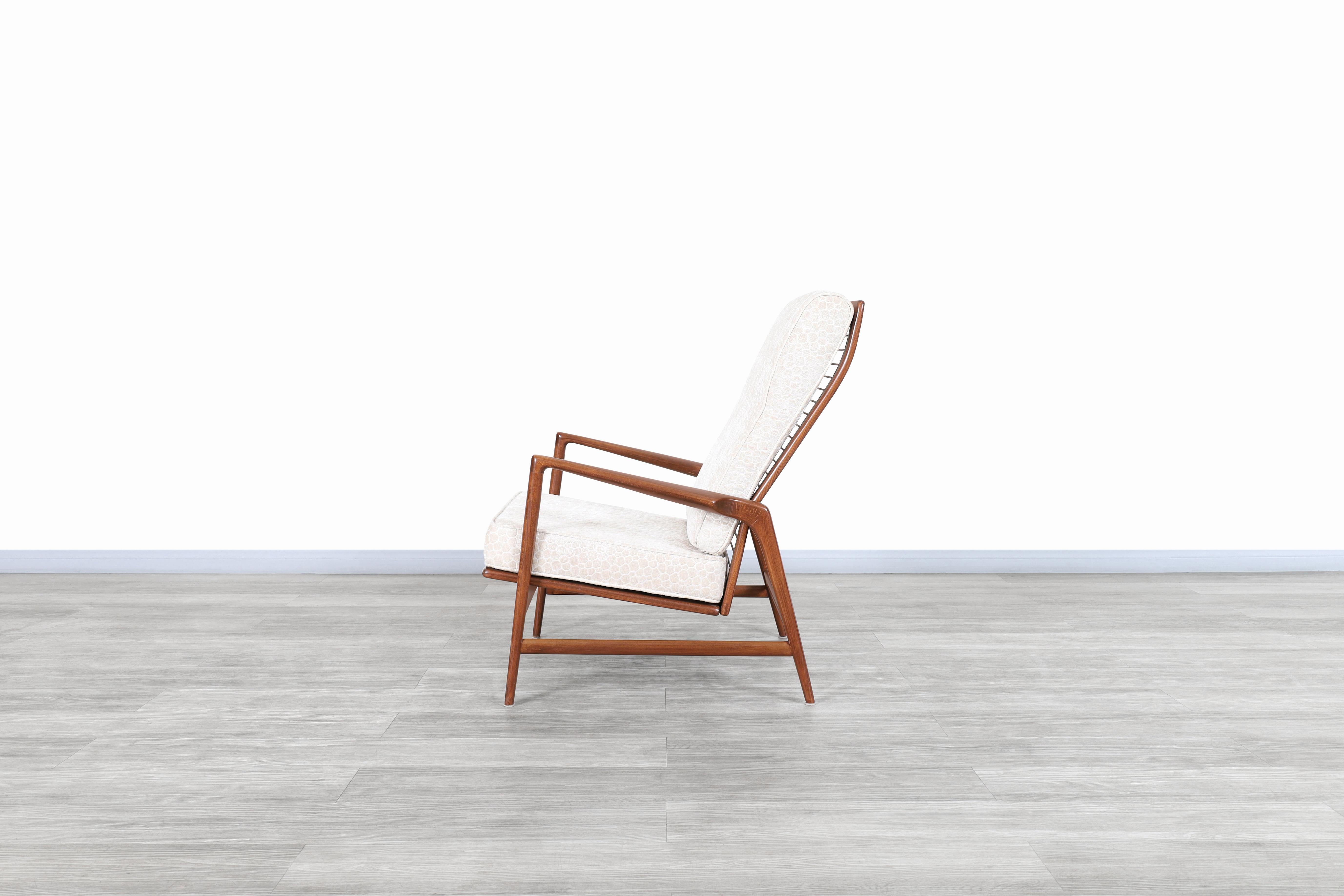Danish Modern Walnut Reclining Lounge Chair and Ottoman by Ib Kofod Larsen 3