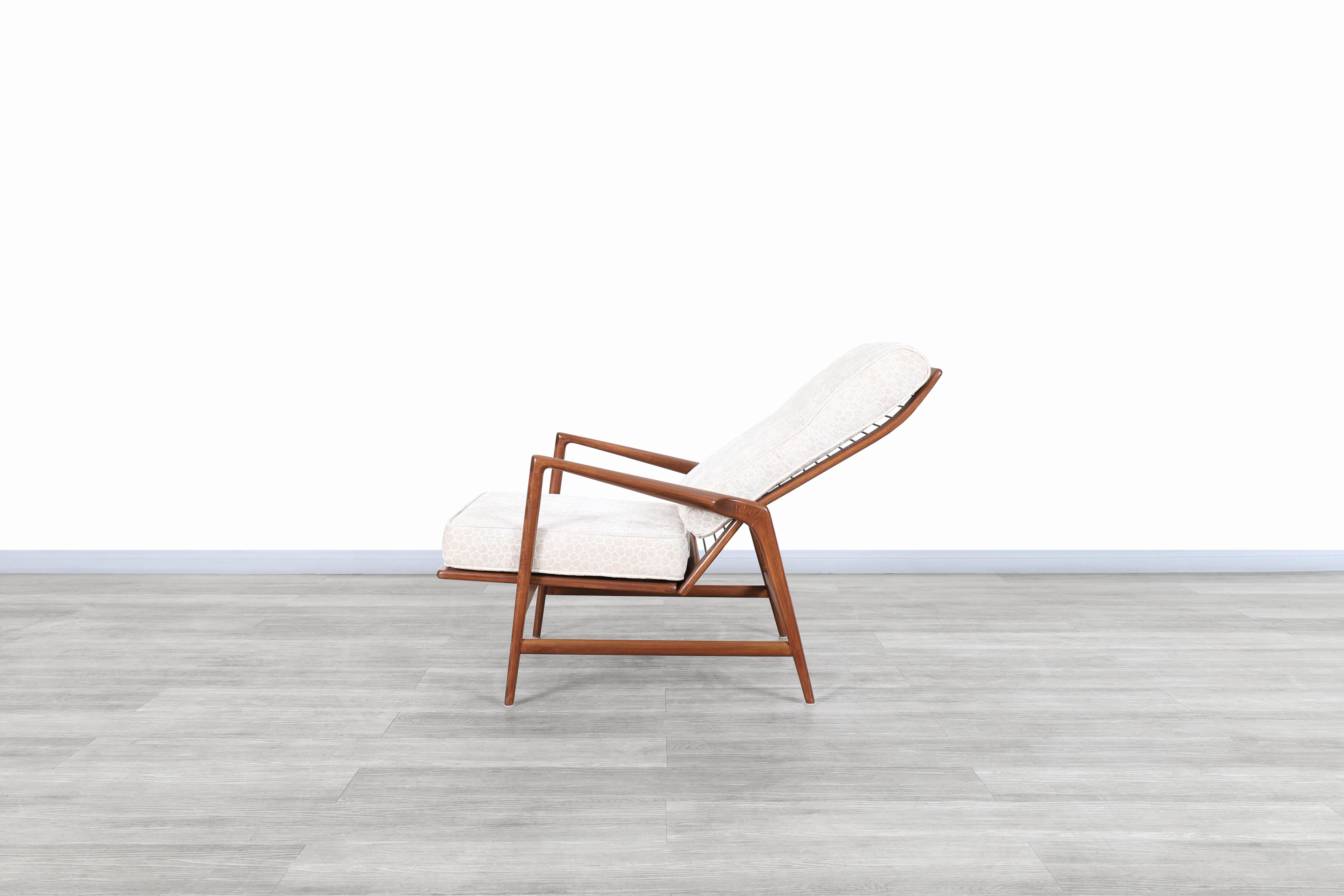 Danish Modern Walnut Reclining Lounge Chair and Ottoman by Ib Kofod Larsen 4