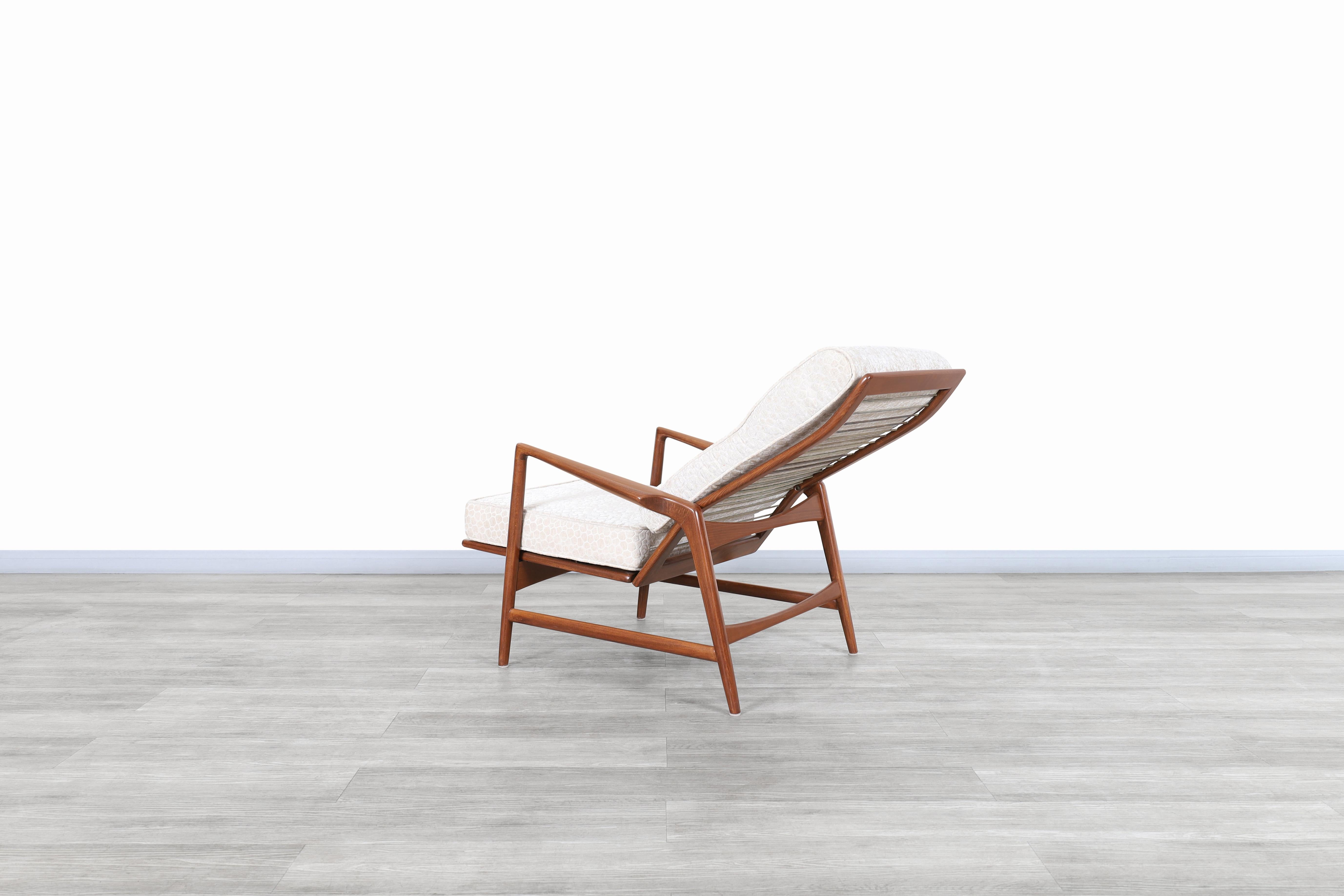 Danish Modern Walnut Reclining Lounge Chair and Ottoman by Ib Kofod Larsen 5