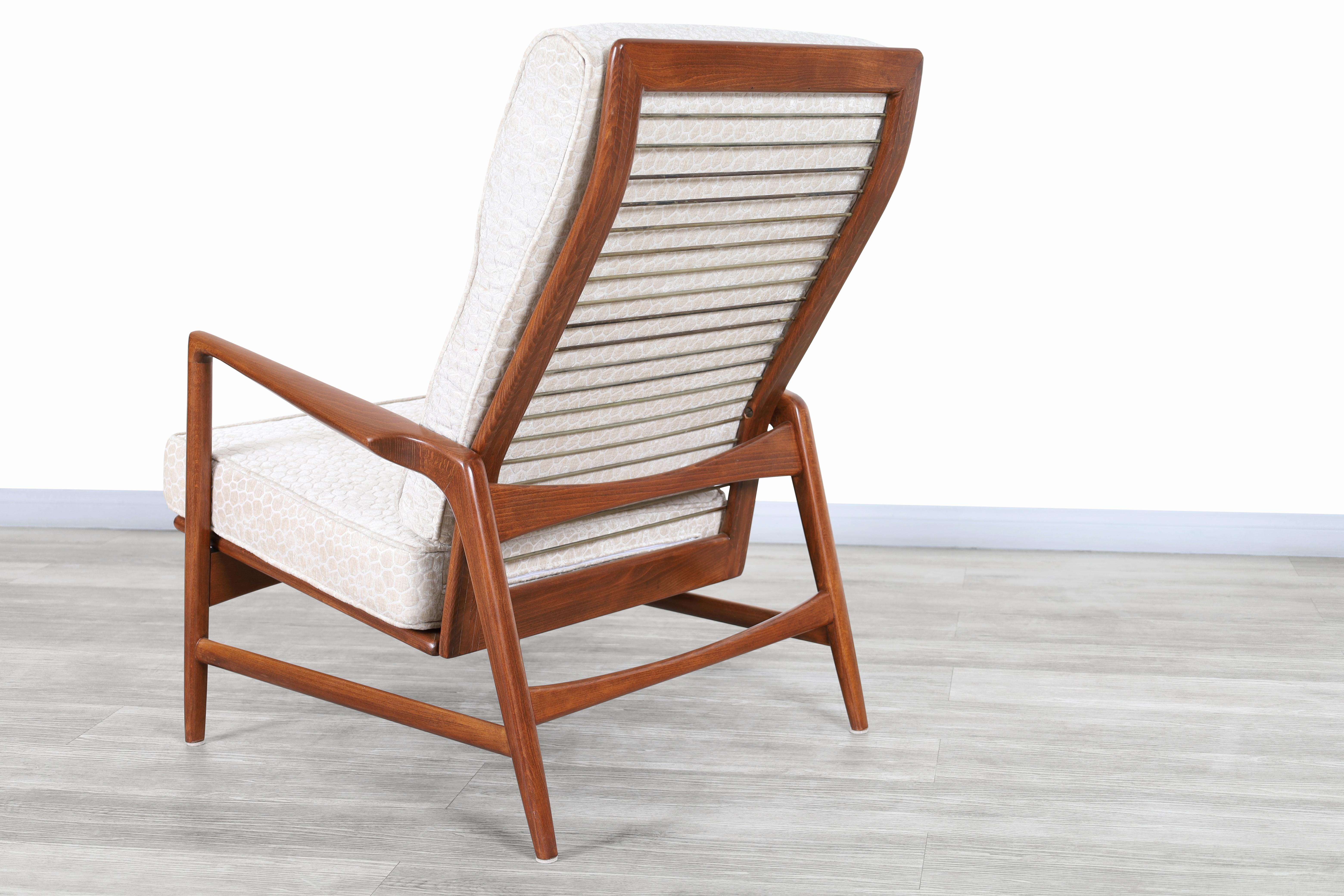 Danish Modern Walnut Reclining Lounge Chair and Ottoman by Ib Kofod Larsen For Sale 6