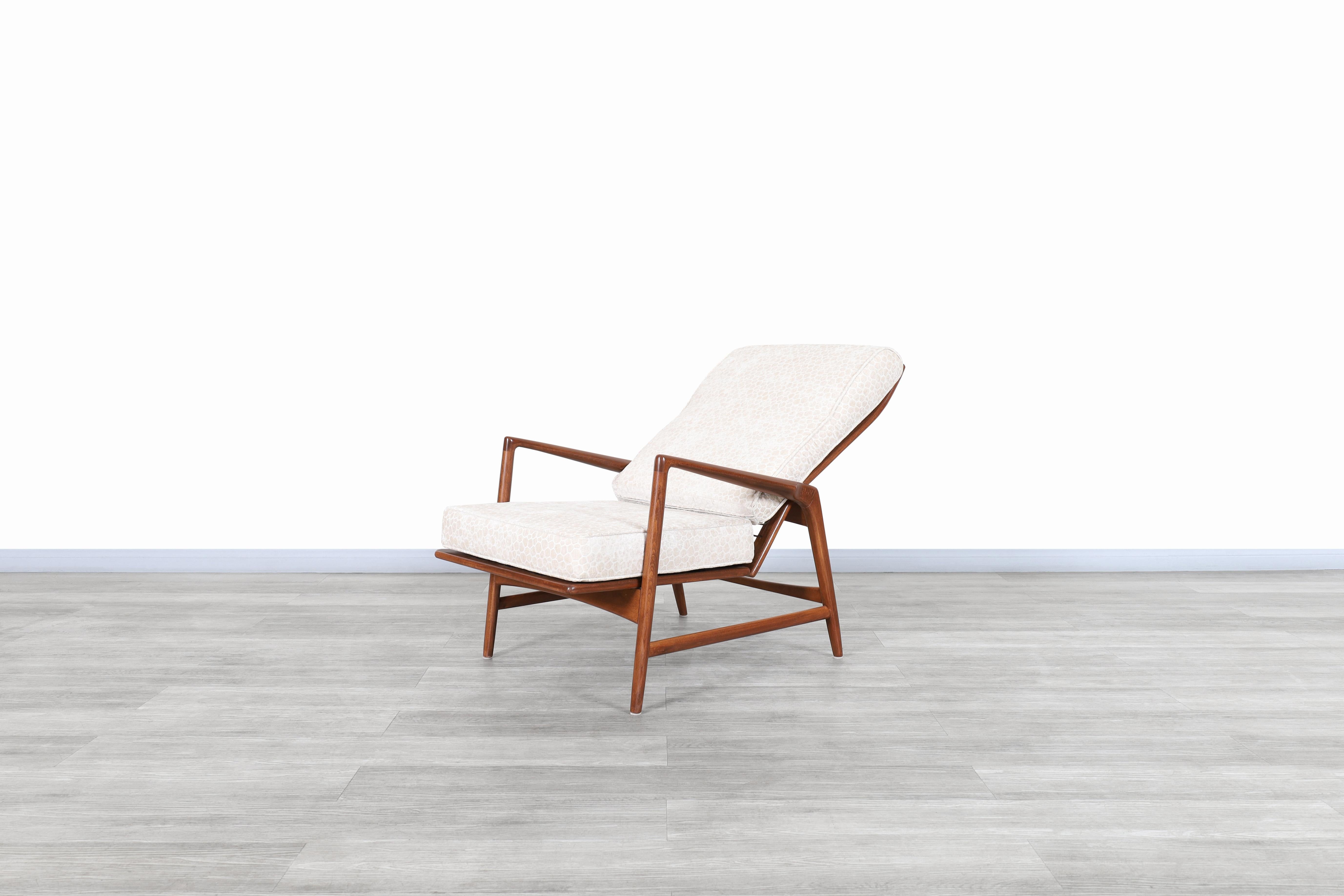 Danish Modern Walnut Reclining Lounge Chair and Ottoman by Ib Kofod Larsen 1