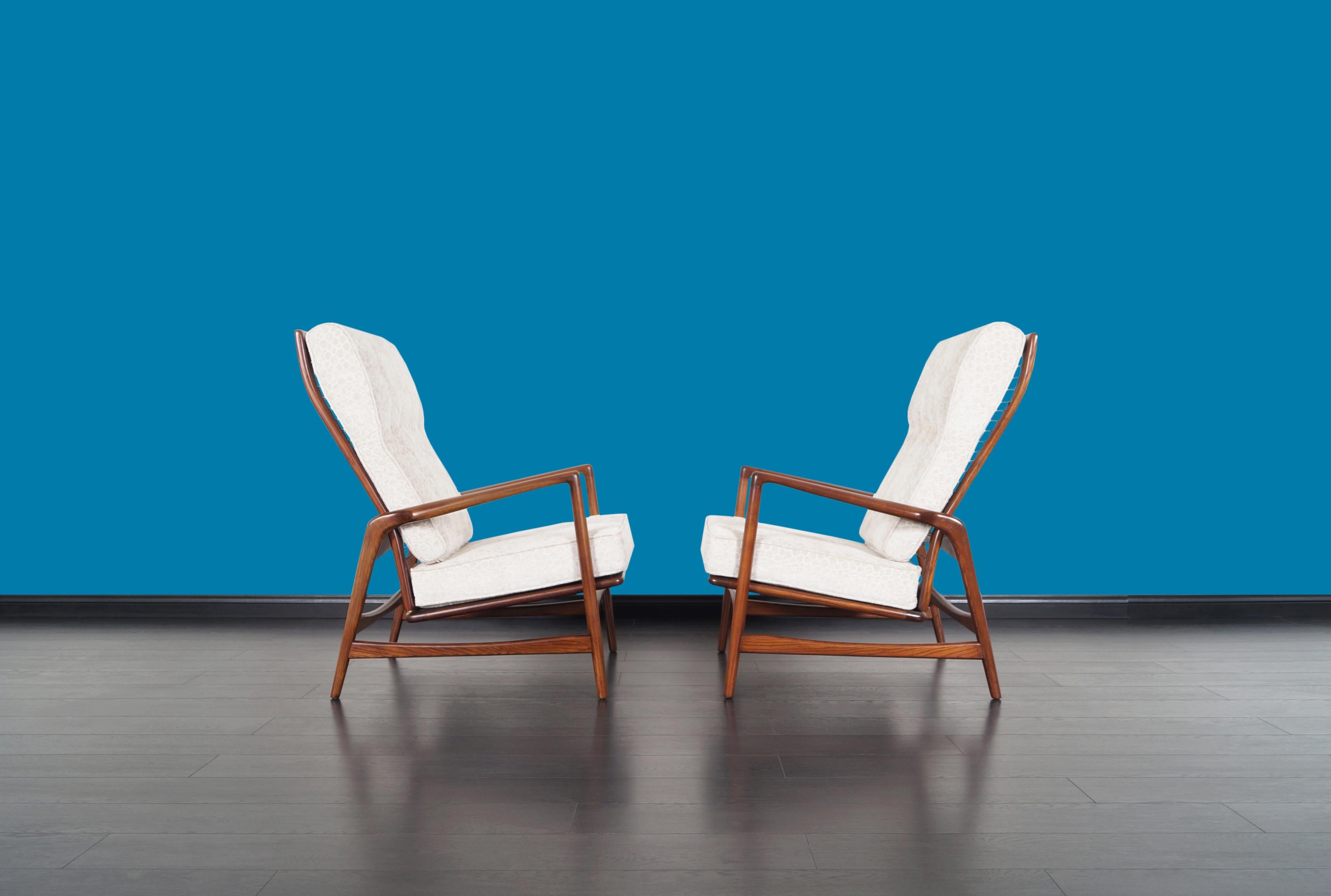 Mid-Century Modern Danish Modern Walnut Reclining Lounge Chairs by Ib Kofod Larsen