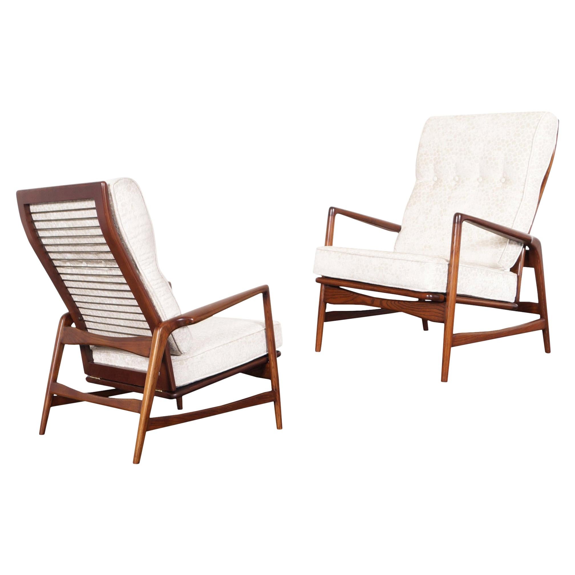Danish Modern Walnut Reclining Lounge Chairs by Ib Kofod Larsen