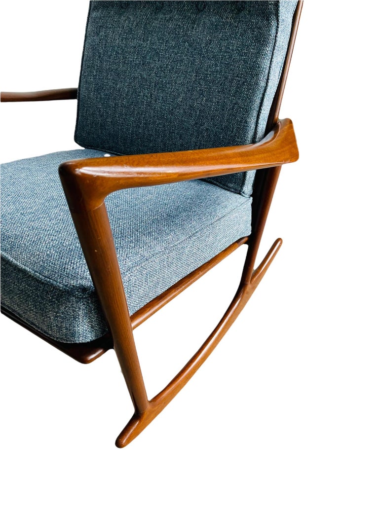 Fabric Danish Modern Walnut Rocking Chair by IB Kofod Larsen
