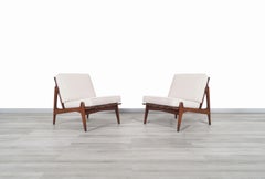 Danish Modern Walnut Slipper Lounge Chairs by Ib Kofod Larsen
