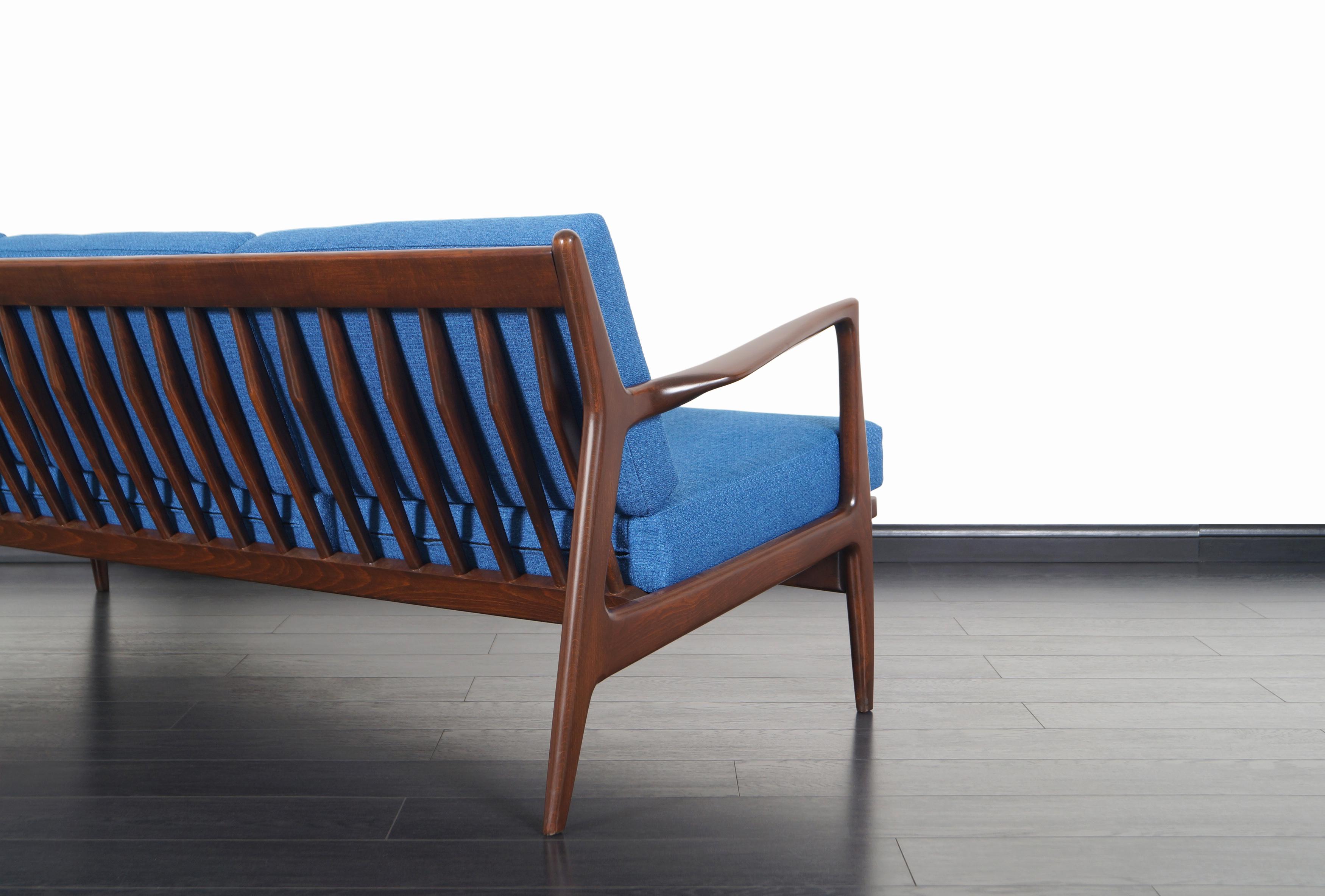 Fabric Danish Modern Walnut Sofa by Ib Kofod-Larsen