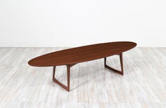 Expertly Restored - Danish Modern Walnut Surfboard Style Coffee Table by Moreddi
