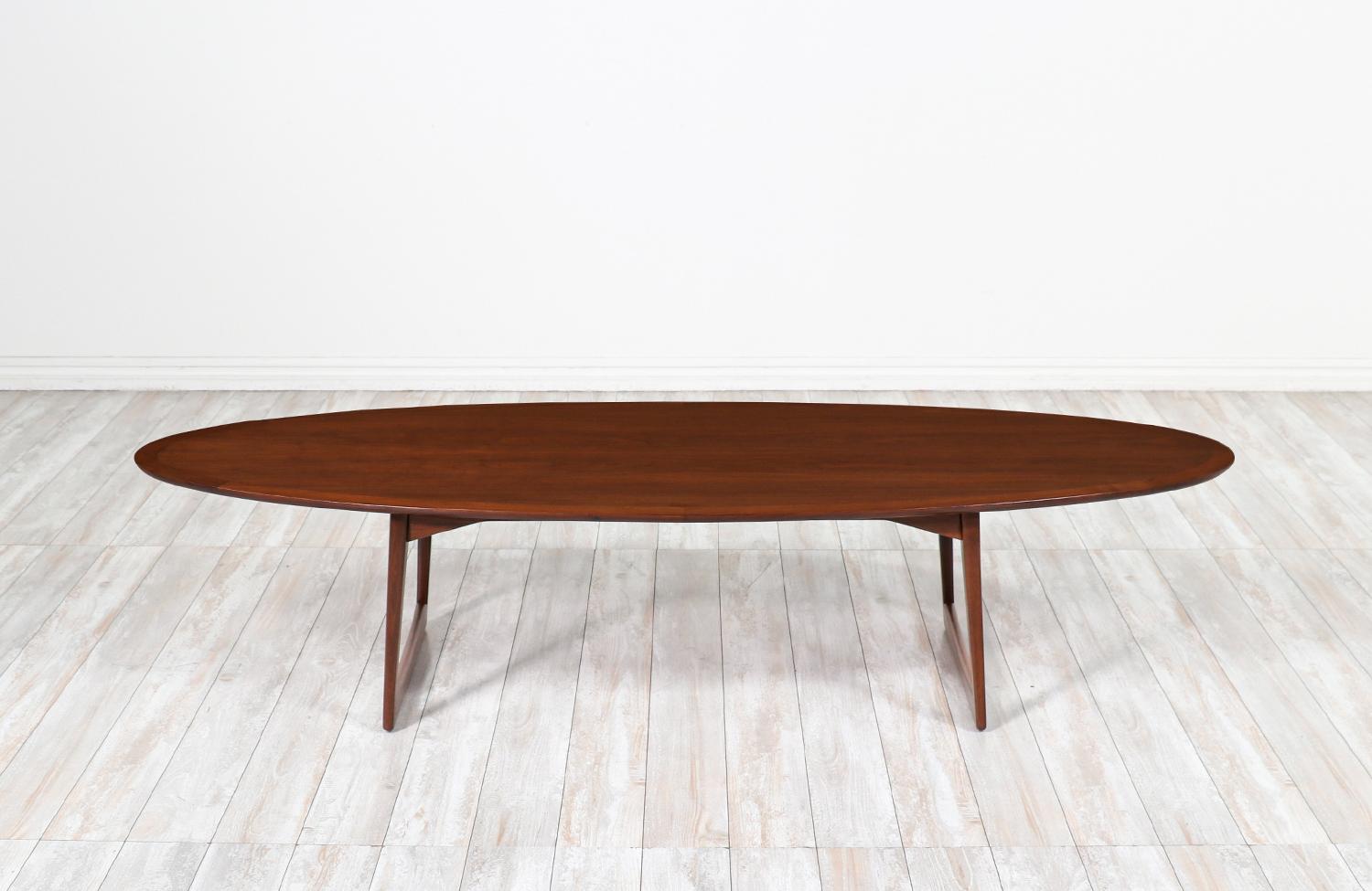Mid-Century Modern Expertly Restored - Danish Modern Walnut Surfboard Style Coffee Table by Moreddi