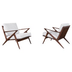 Danish Modern Walnut "Z" Lounge Chairs by Poul Jensen for Selig