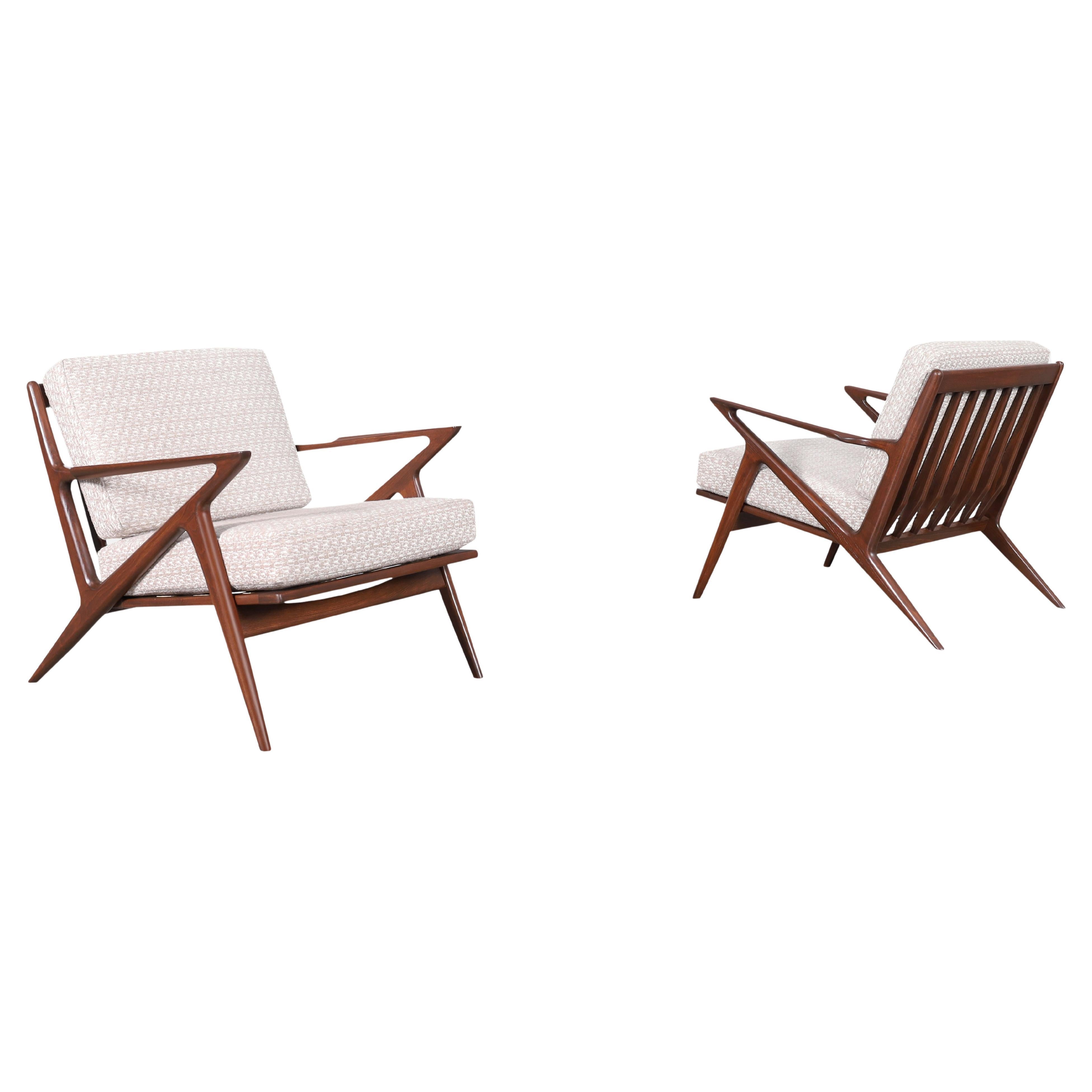 Danish Modern Walnut "Z" Lounge Chairs by Poul Jensen for Selig For Sale