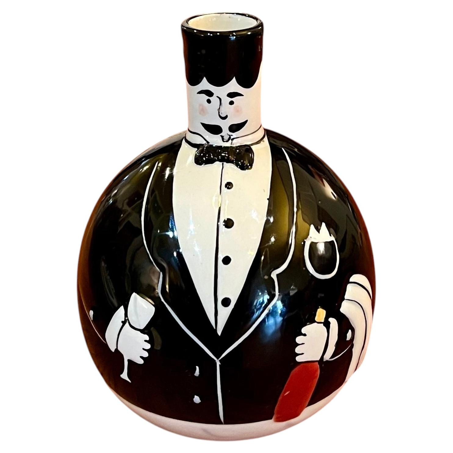 Danish Modern Whimsical Hand Painted Rare Ceramid Bottle by Dansk For Sale