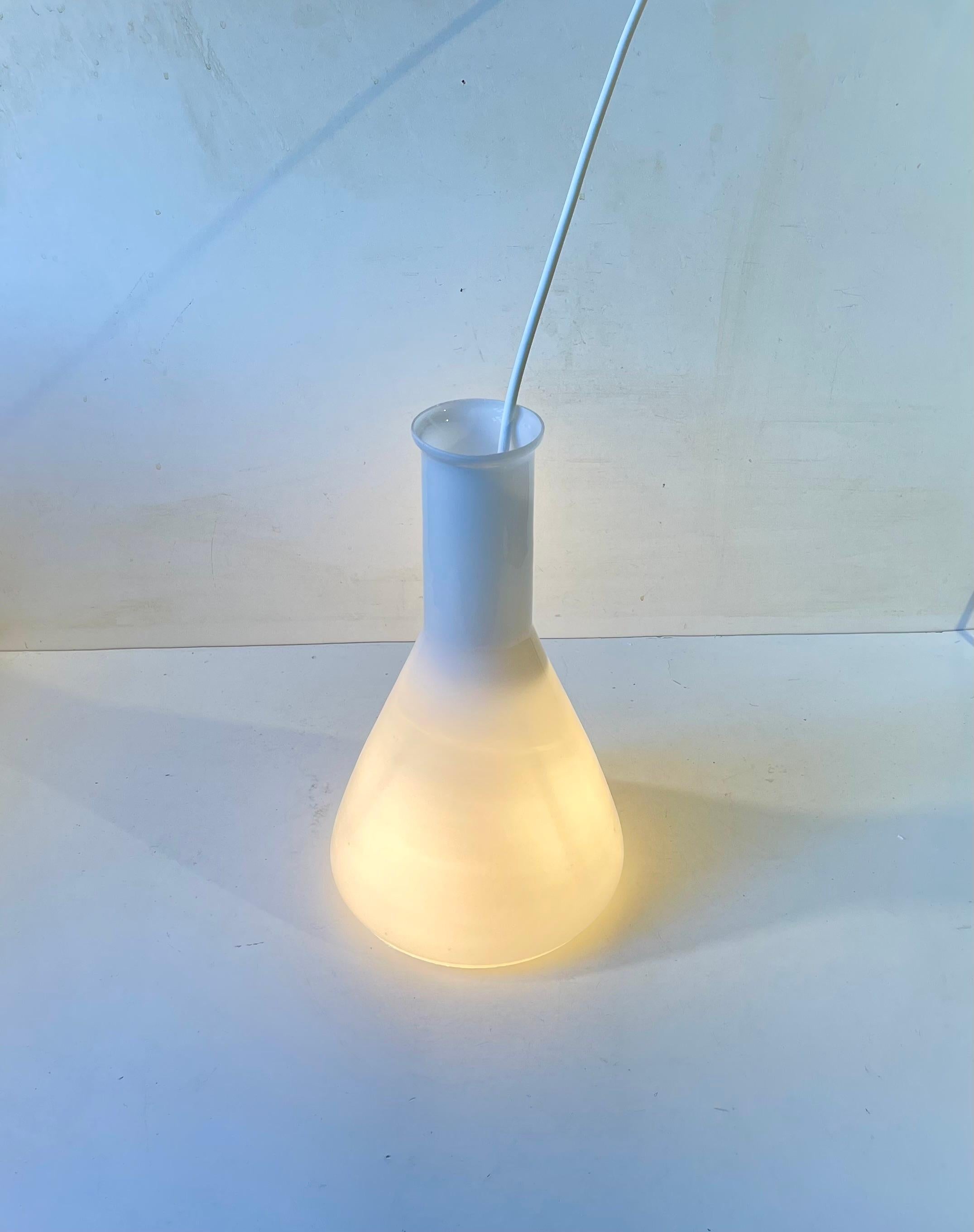 Scandinavian Modern Danish Modern White Ceiling Lamp in Hand-blown Opaline Glass For Sale