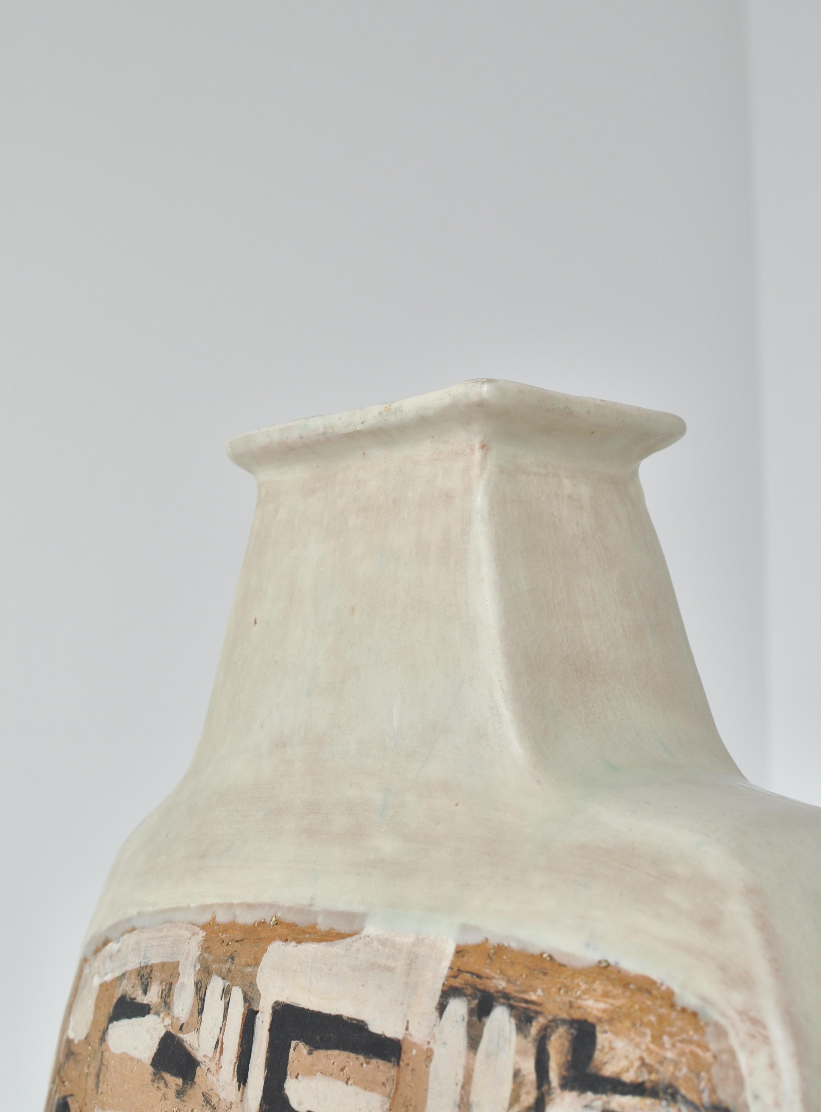 Earthenware Danish Modern White Ceramics Floor Vase by Hagedorn-Olsen, Own Studio, 1961