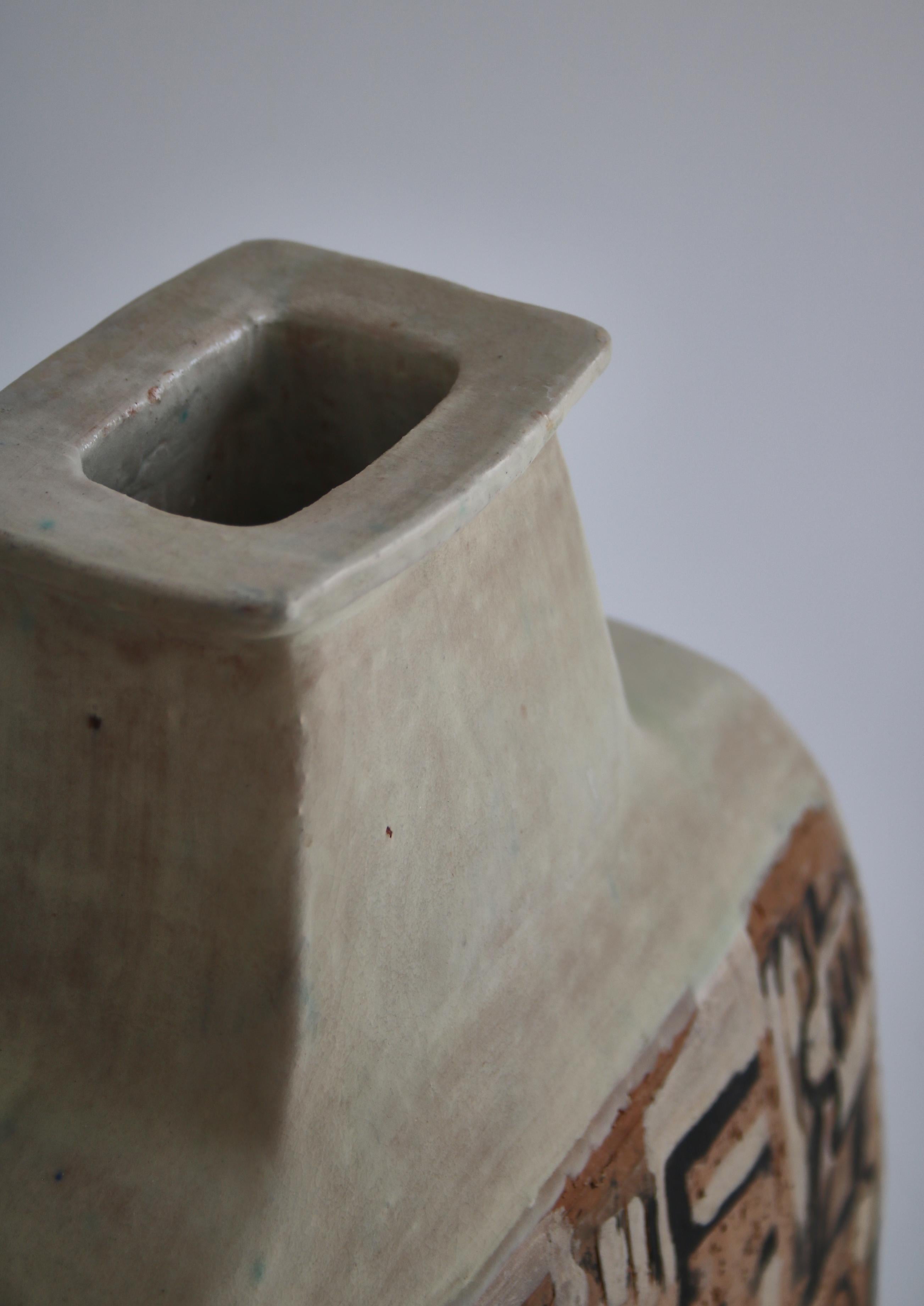 Mid-20th Century Large White Earth Colored Ceramics Floor Vase / Hagedorn-Olsen, Own Studio, 1961