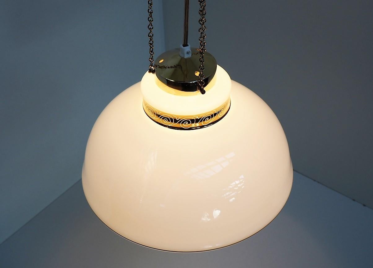 Danish Modern White Glass Pendant with Gold Decoration and Brass by Vitrika For Sale 4