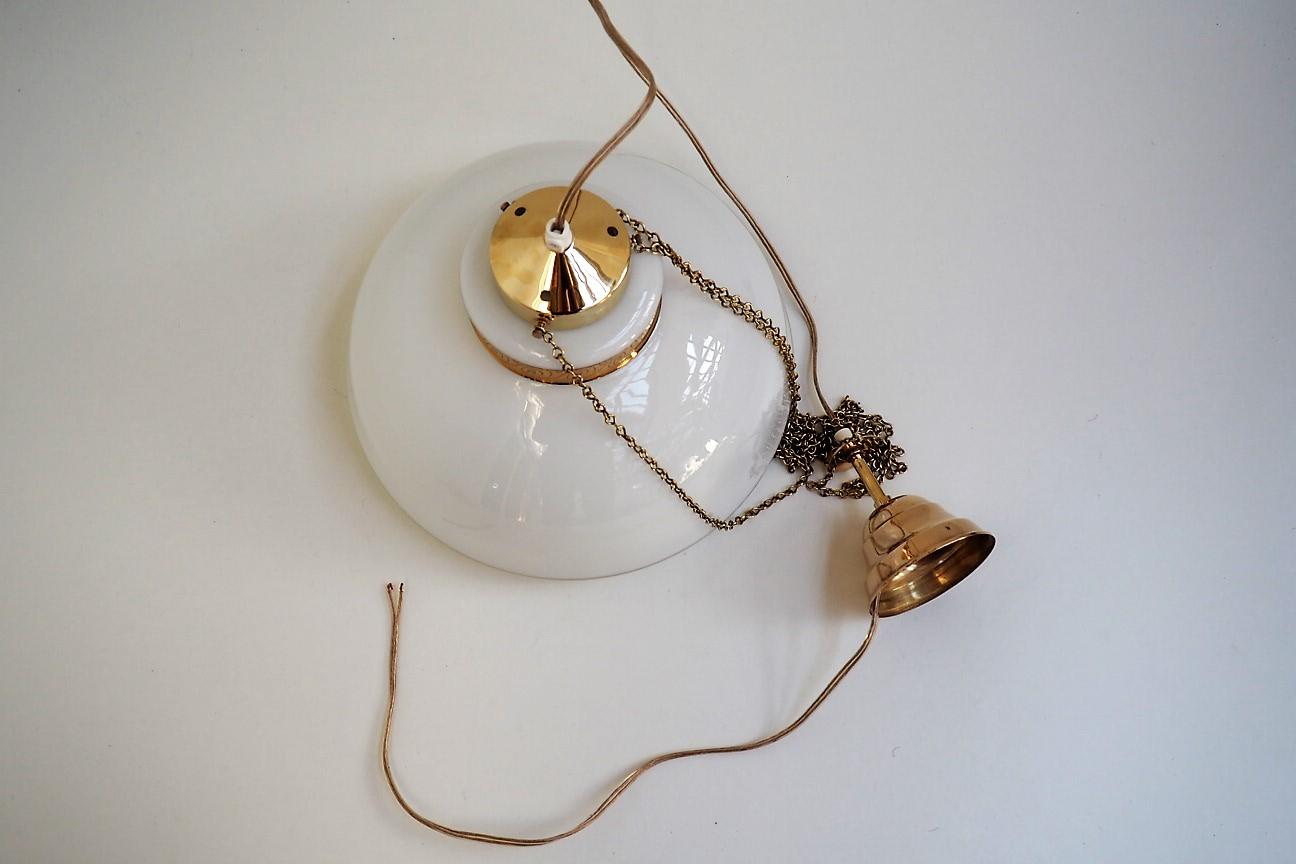 Danish Modern White Glass Pendant with Gold Decoration and Brass by Vitrika For Sale 5