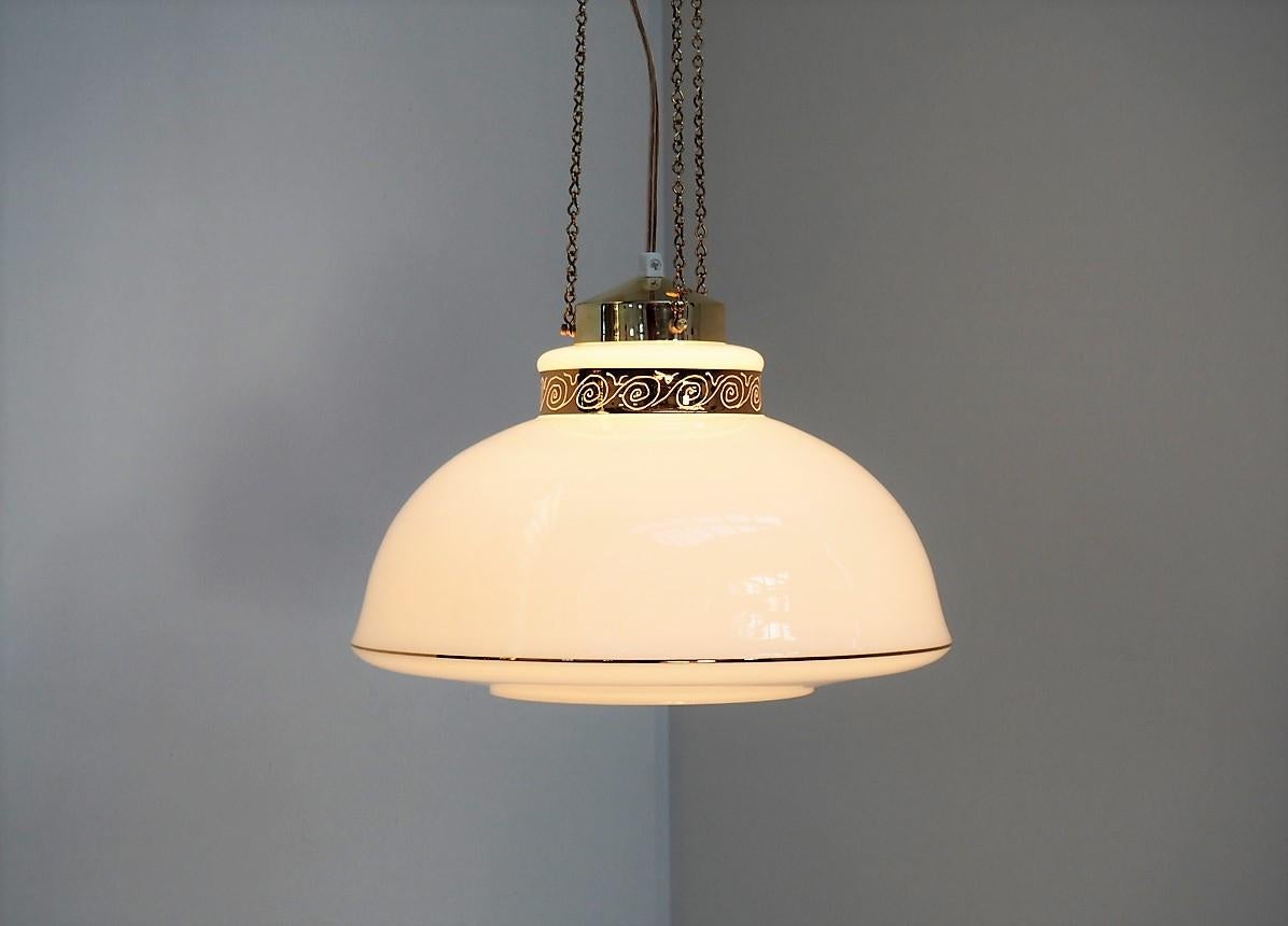 Other Danish Modern White Glass Pendant with Gold Decoration and Brass by Vitrika For Sale