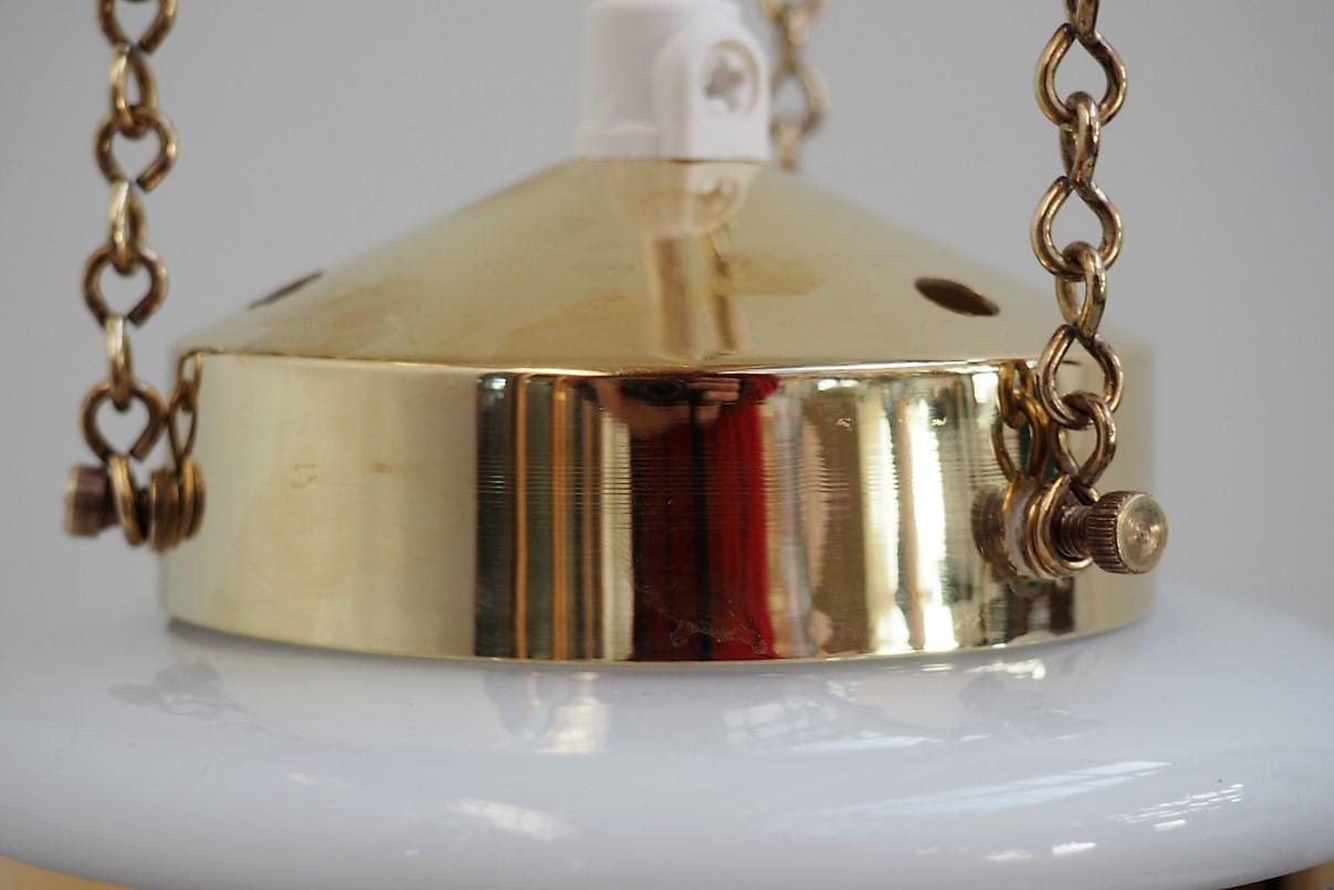 Danish Modern White Glass Pendant with Gold Decoration and Brass by Vitrika For Sale 2