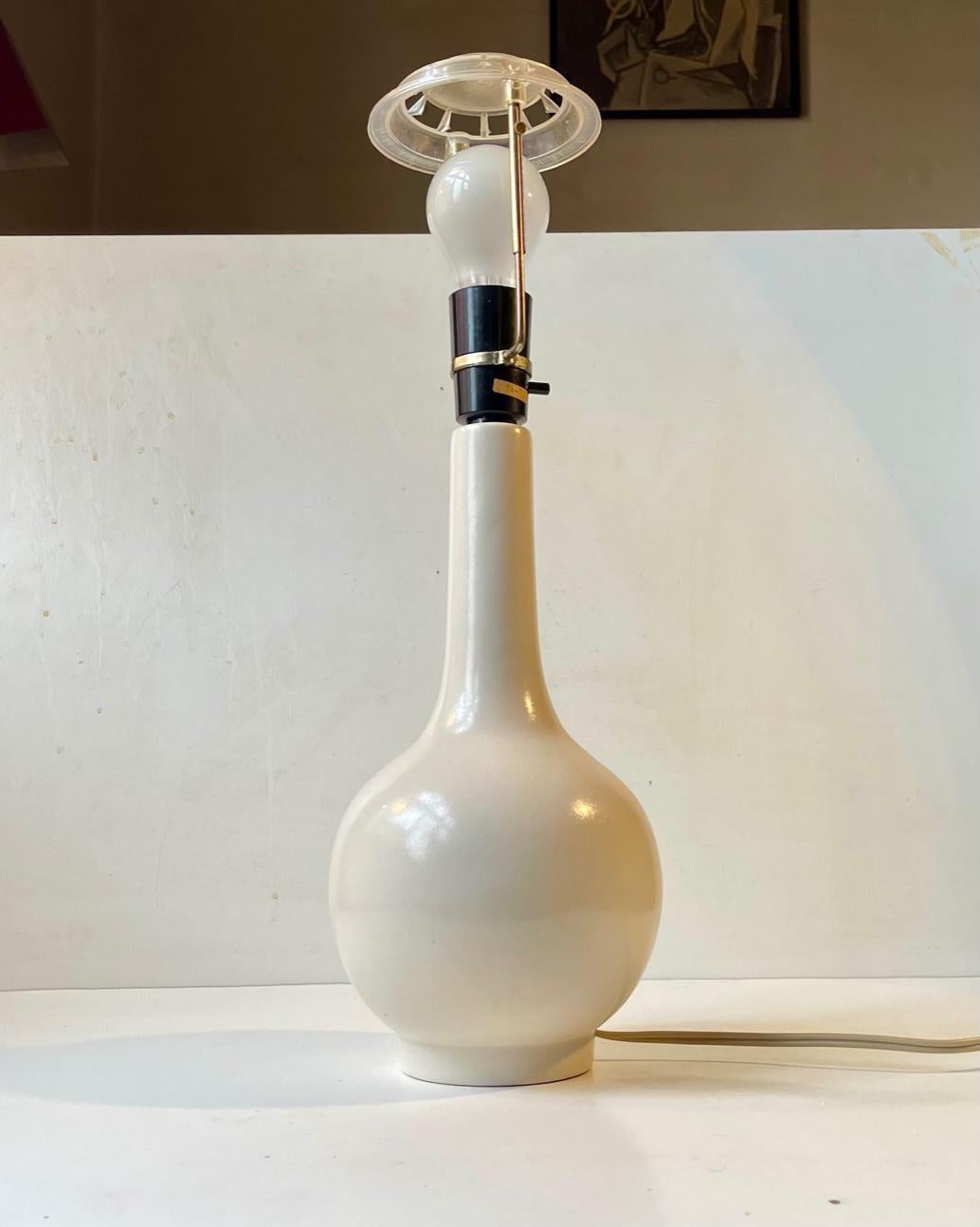 Scandinavian Modern Danish Modern White Glazed Ceramic Table Lamp by C. Clausen, 1960s For Sale