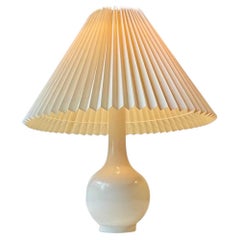 Danish Modern White Glazed Ceramic Table Lamp by C. Clausen, 1960s