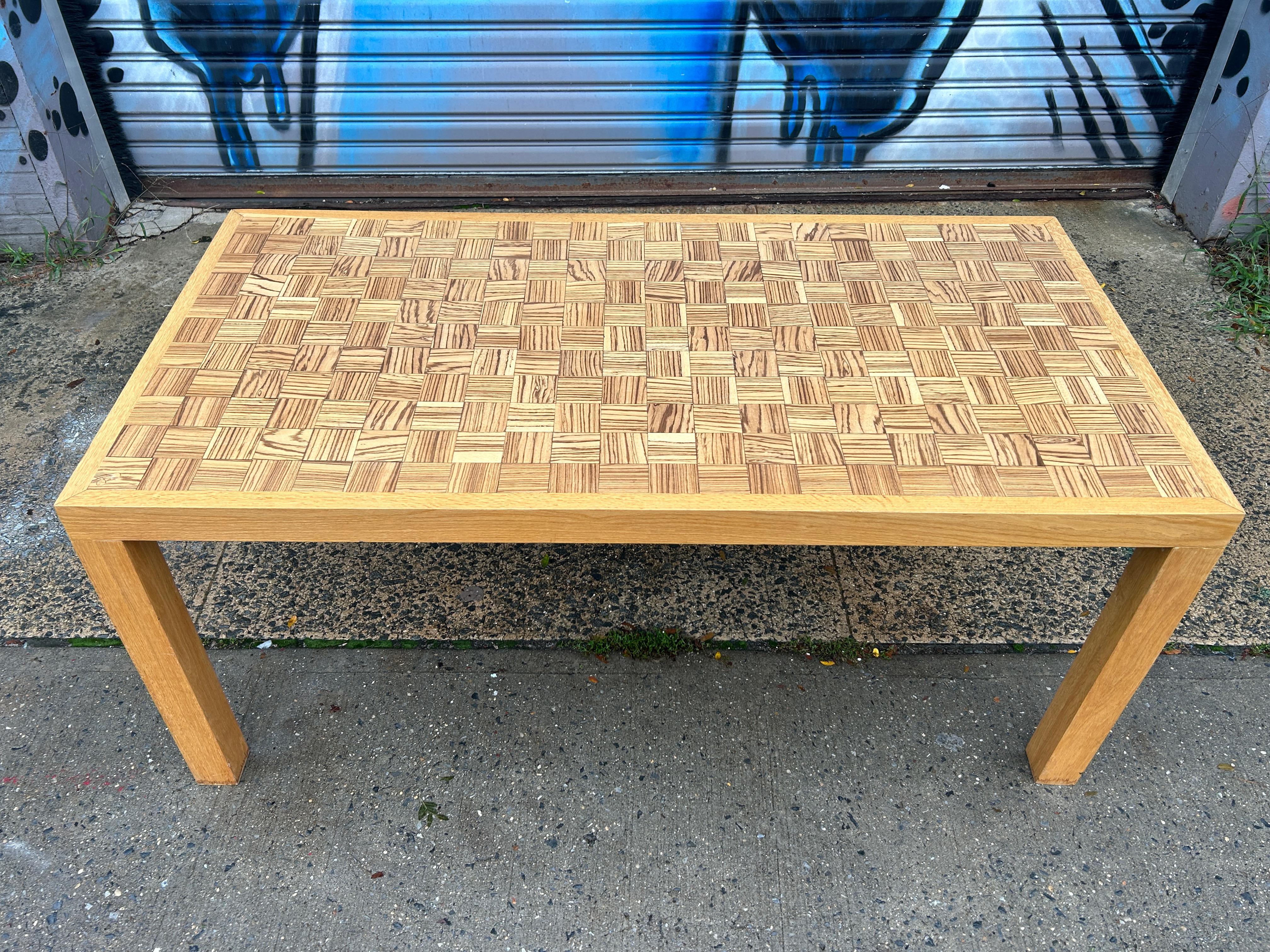 Danish modern white oak checkerboard parsons dining table  2