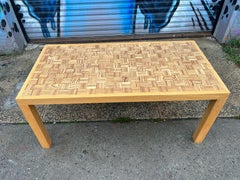 Danish modern white oak checkerboard parsons dining table