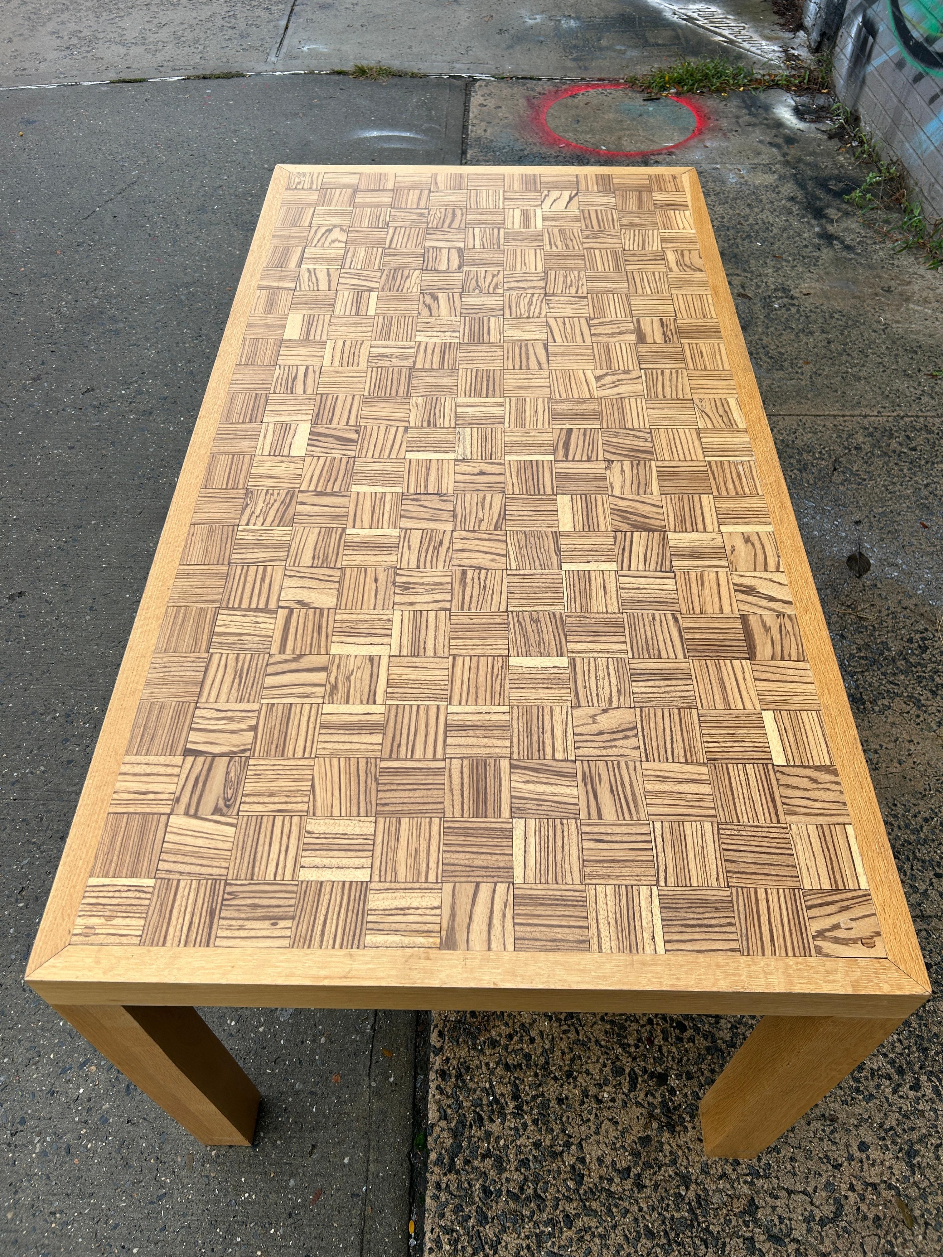 Danish modern white oak checkerboard parsons dining table  In Good Condition In BROOKLYN, NY