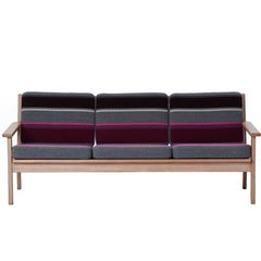 Vintage Danish Modern White Oak Sofa with Stripes
