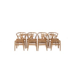 Danish Modern White Oak Wishbone Dining Chairs