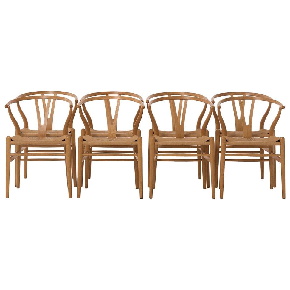 Danish Modern White Oak Wishbone Dining Chairs