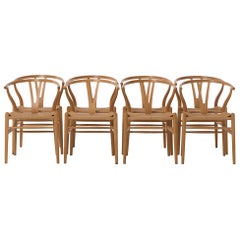 Danish Modern White Oak Wishbone Dining Chairs