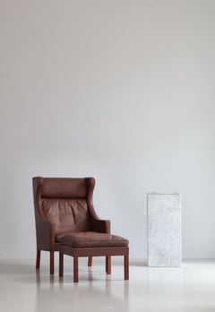 Danish Modern Wingback Chair by Børge Mogensen, Brown Leather & Teakwood, 1970s