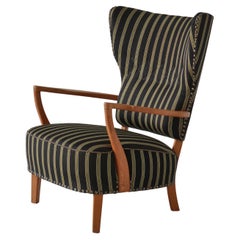 Vintage Danish Modern Wingback Chair in Oak & Traditional Danish Olmerdug Wool, 1950s