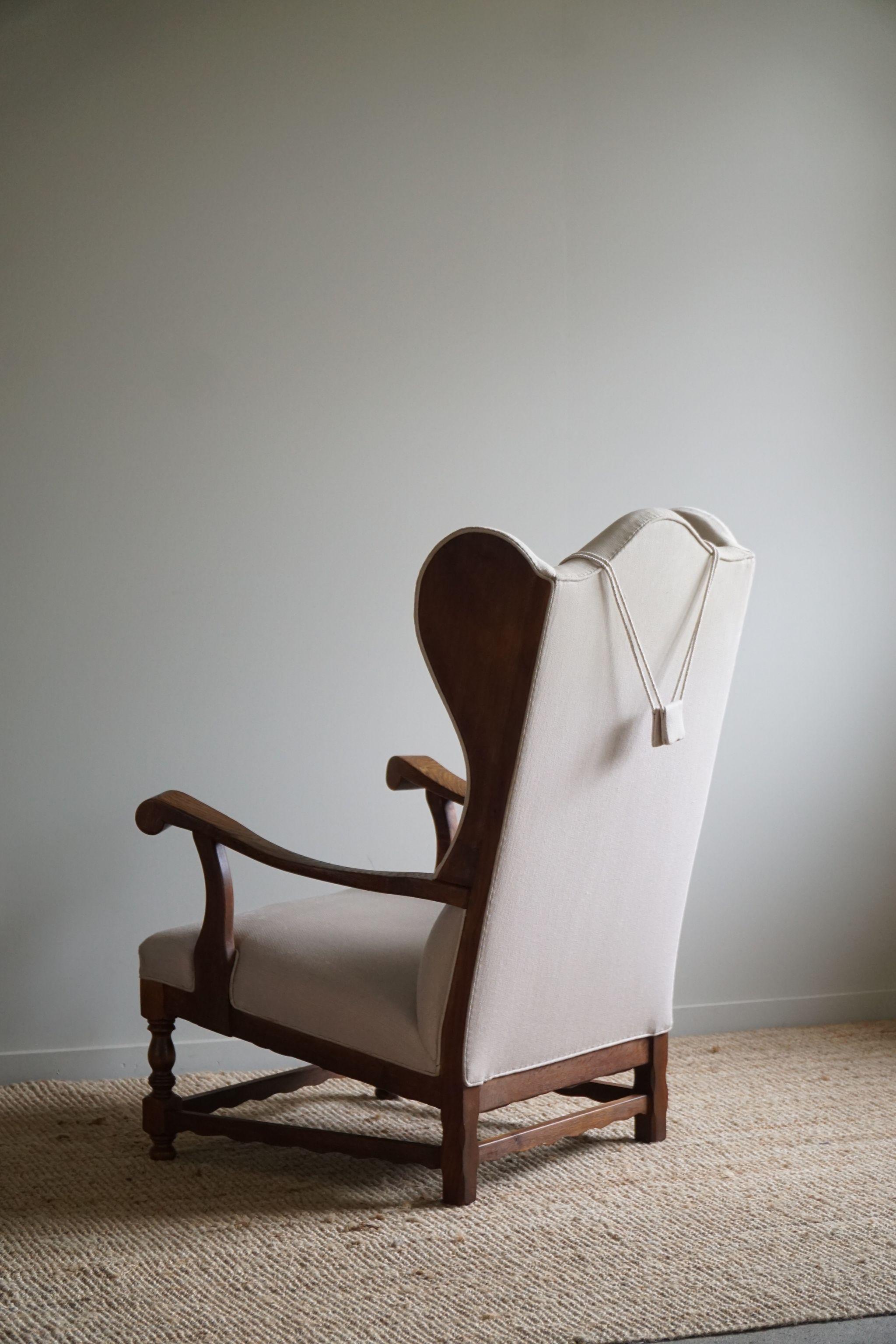 Danish Modern, Wingback Chair, Oak & Wool, Fritz Hansen Style, 1950s  For Sale 10