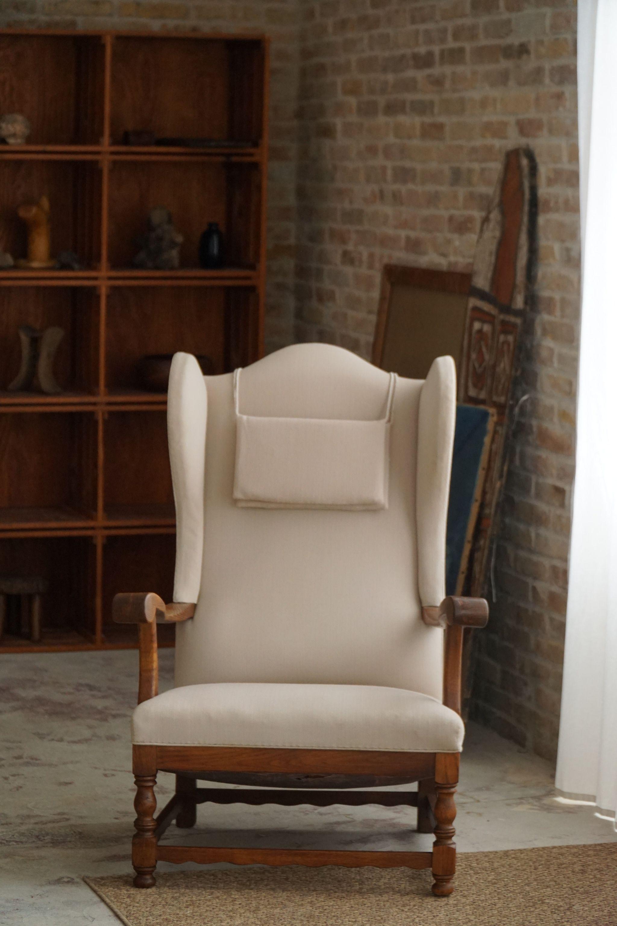 Danish Modern, Wingback Chair, Oak & Wool, Fritz Hansen Style, 1950s  For Sale 12