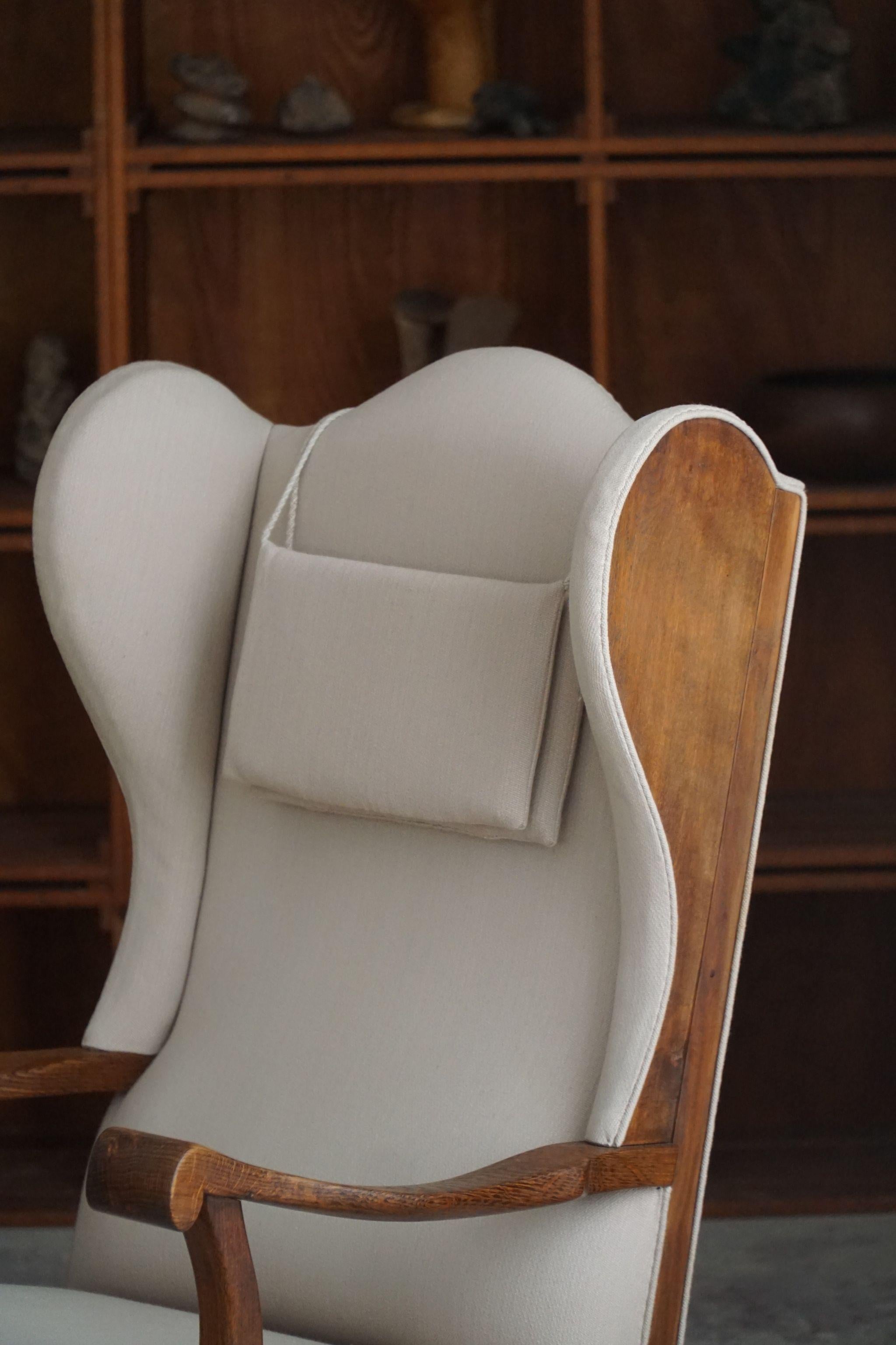 Danish Modern, Wingback Chair, Oak & Wool, Fritz Hansen Style, 1950s  For Sale 13