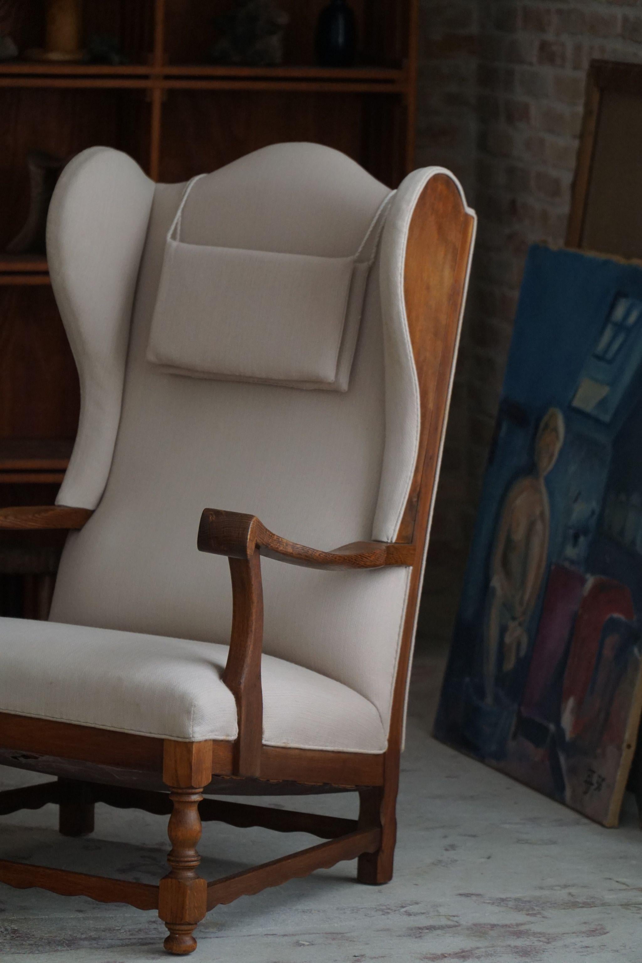 Danish Modern, Wingback Chair, Oak & Wool, Fritz Hansen Style, 1950s  14