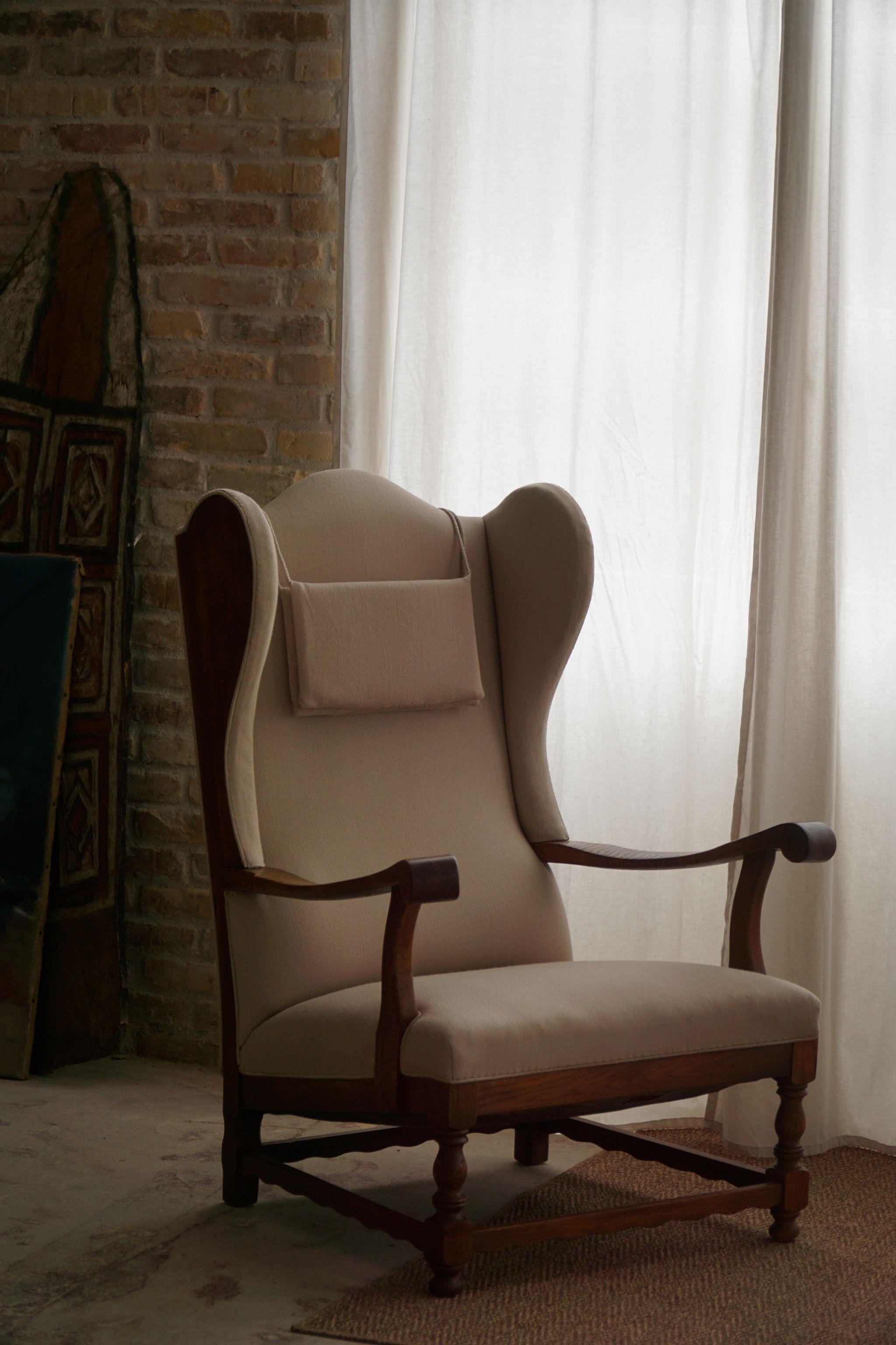 Danish Modern, Wingback Chair, Oak & Wool, Fritz Hansen Style, 1950s  For Sale 15